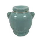 Japanese Buddhist Porcelain Matchstick Disposal Jar Hikeshi Celadon Blue BA921