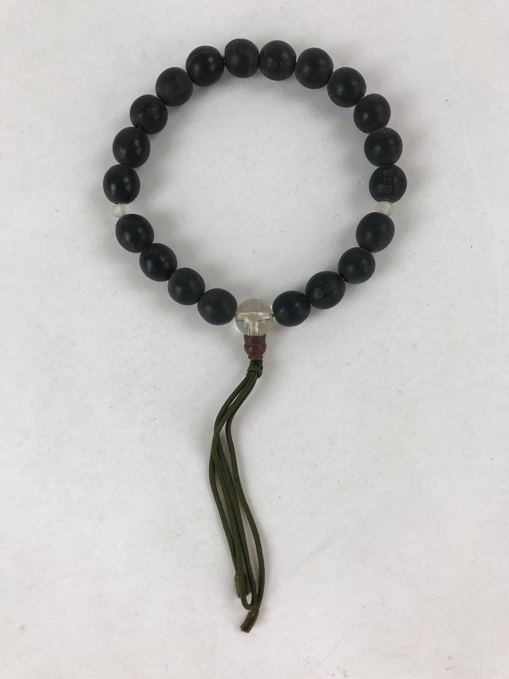 Japanese Buddhist Prayer Beads Bracelet Vtg Rosary Juzu Black Engraved JZ135