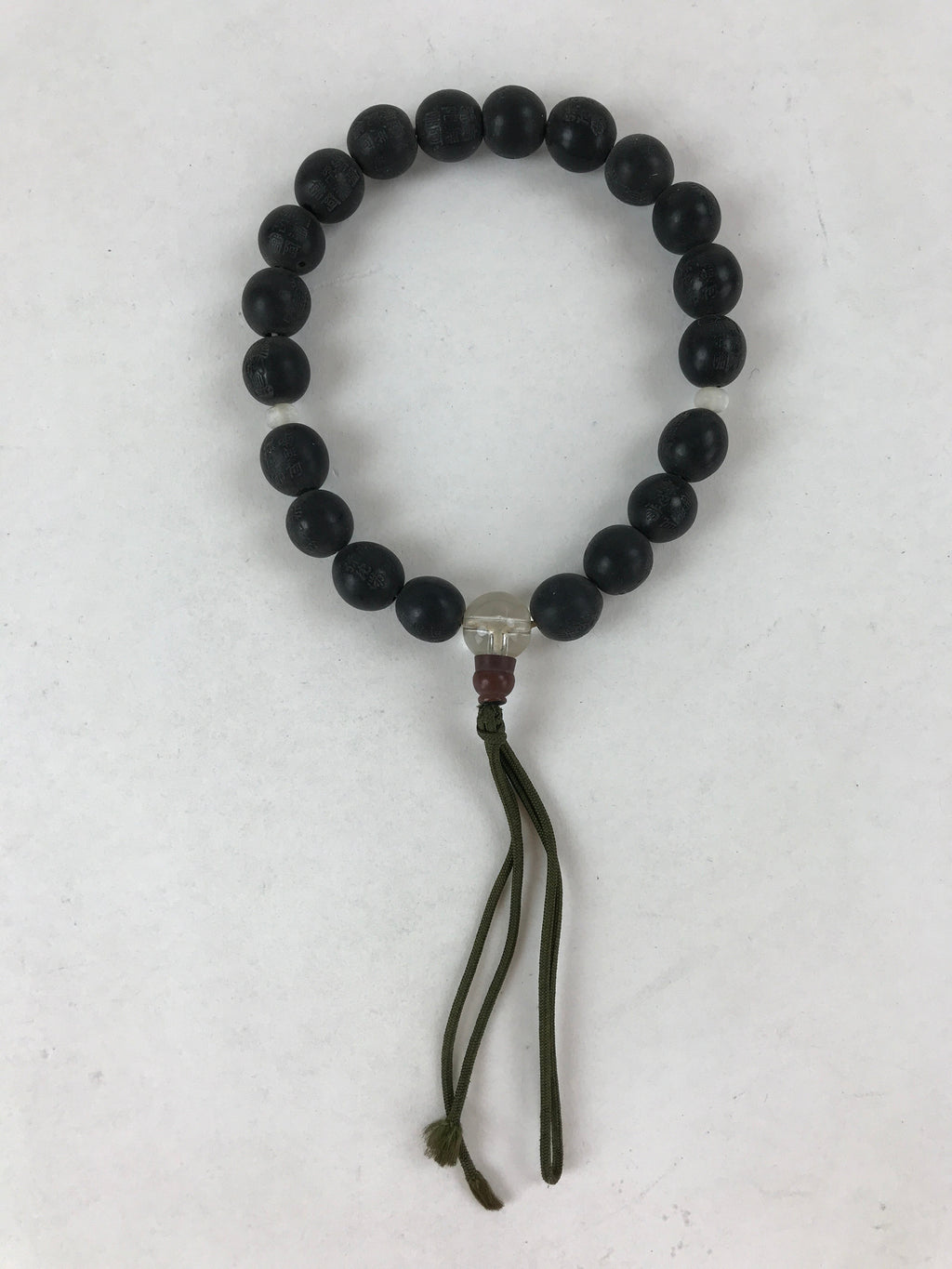 Japanese Buddhist Prayer Beads Bracelet Vtg Rosary Juzu Black Engraved JZ135