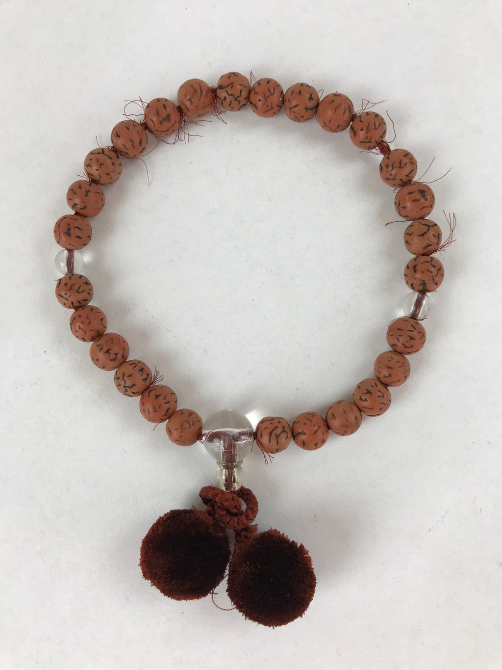 Japanese Buddhist Prayer Beads Bracelet Vtg Rosary Juzu Brown Clear JZ132