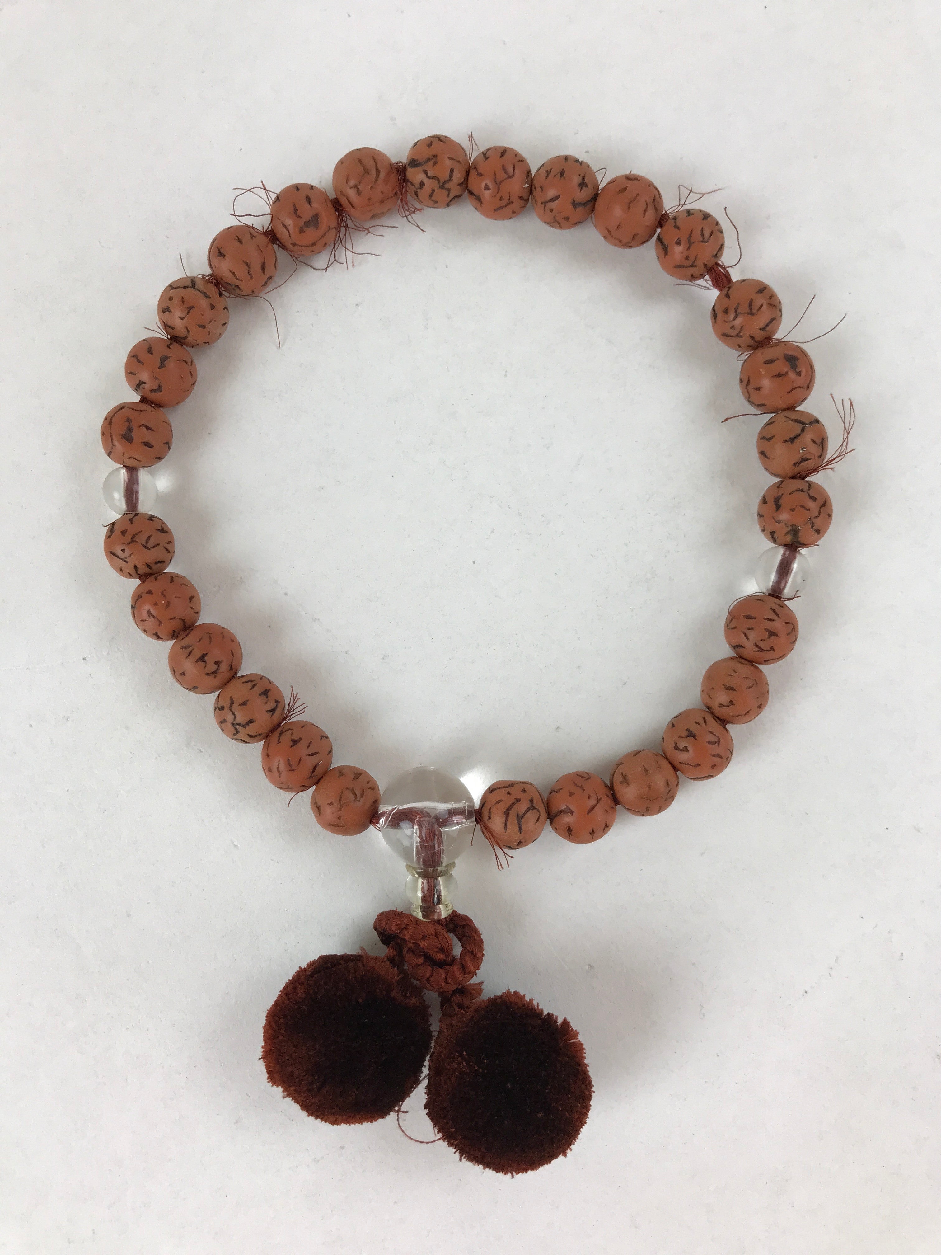 Japanese Buddhist Prayer Beads Bracelet Vtg Rosary Juzu Brown Clear JZ132