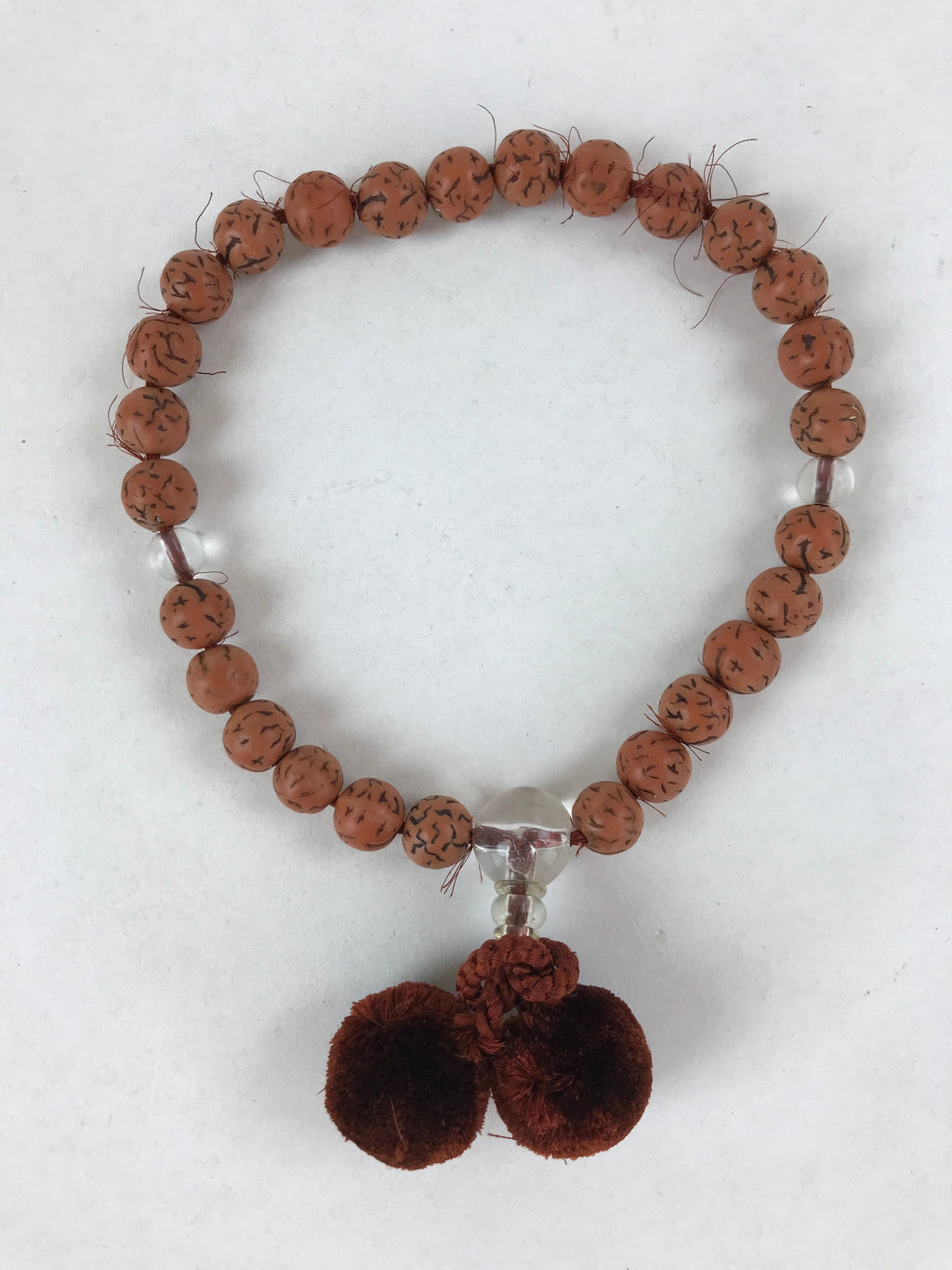 Japanese Buddhist Prayer Beads Bracelet Vtg Rosary Juzu Brown Clear JZ132