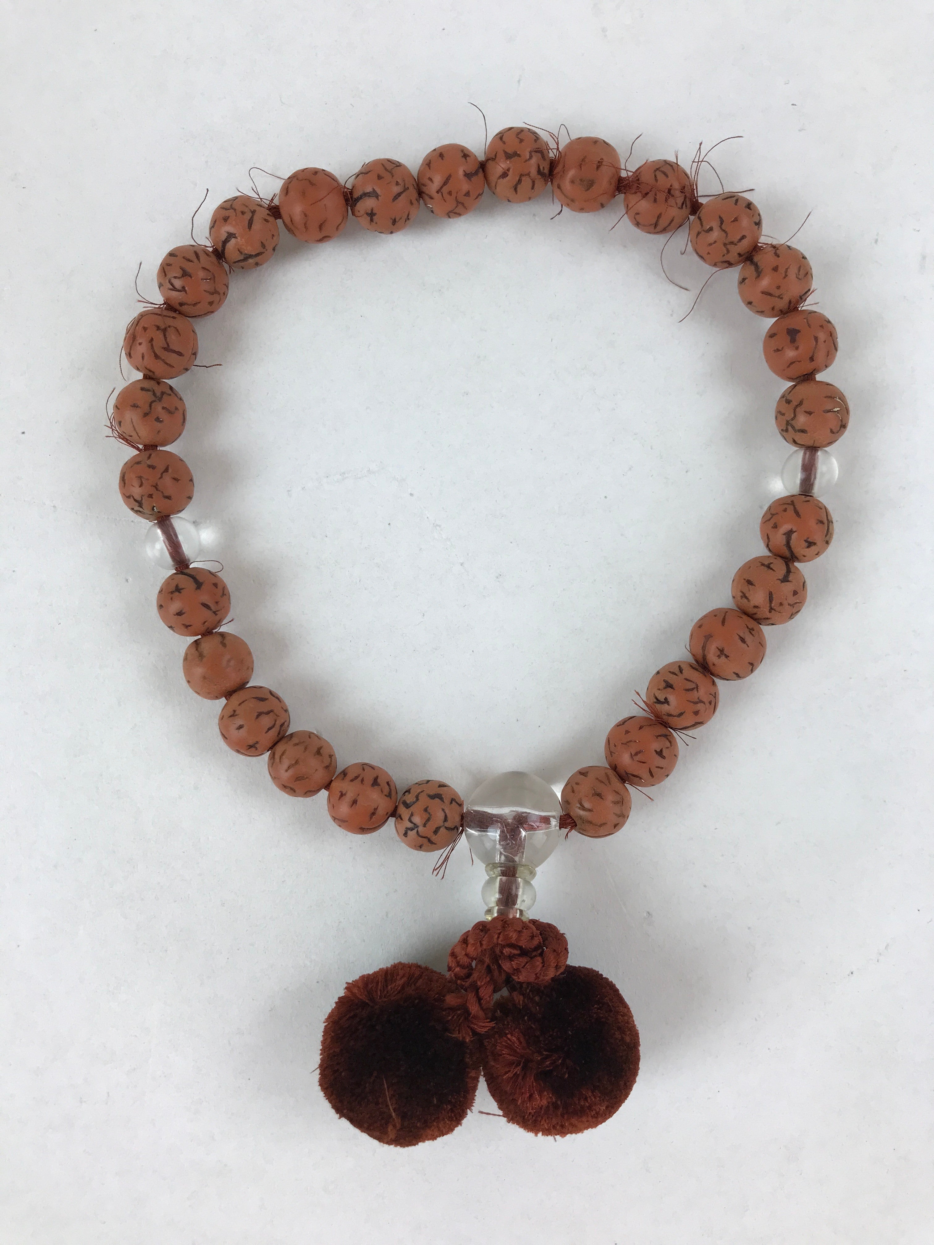 Japanese Buddhist Prayer Beads Bracelet Vtg Rosary Juzu Brown Clear JZ132