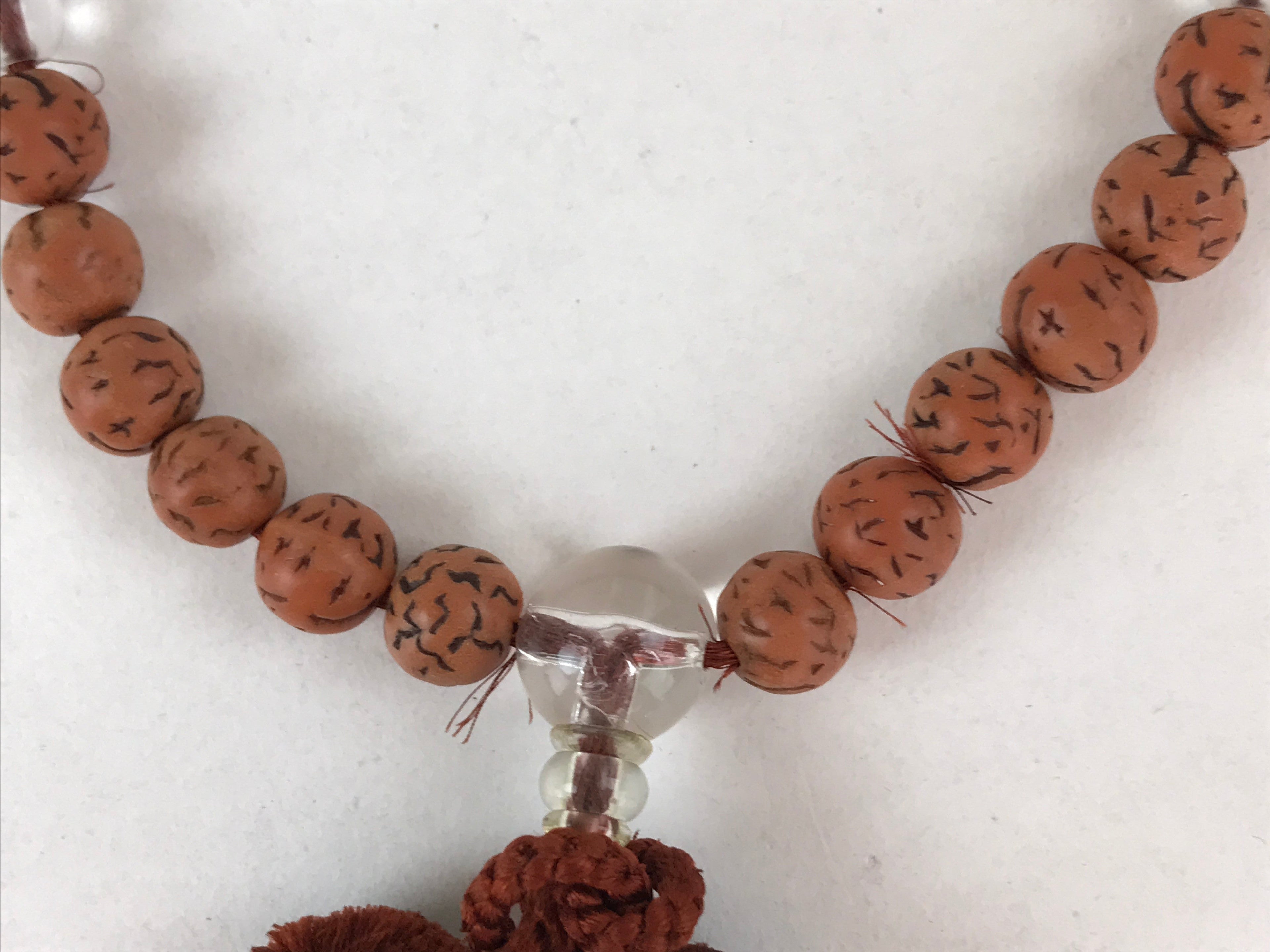 Japanese Buddhist Prayer Beads Bracelet Vtg Rosary Juzu Brown Clear JZ132