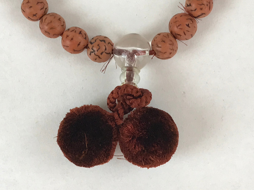 Japanese Buddhist Prayer Beads Bracelet Vtg Rosary Juzu Brown Clear JZ132