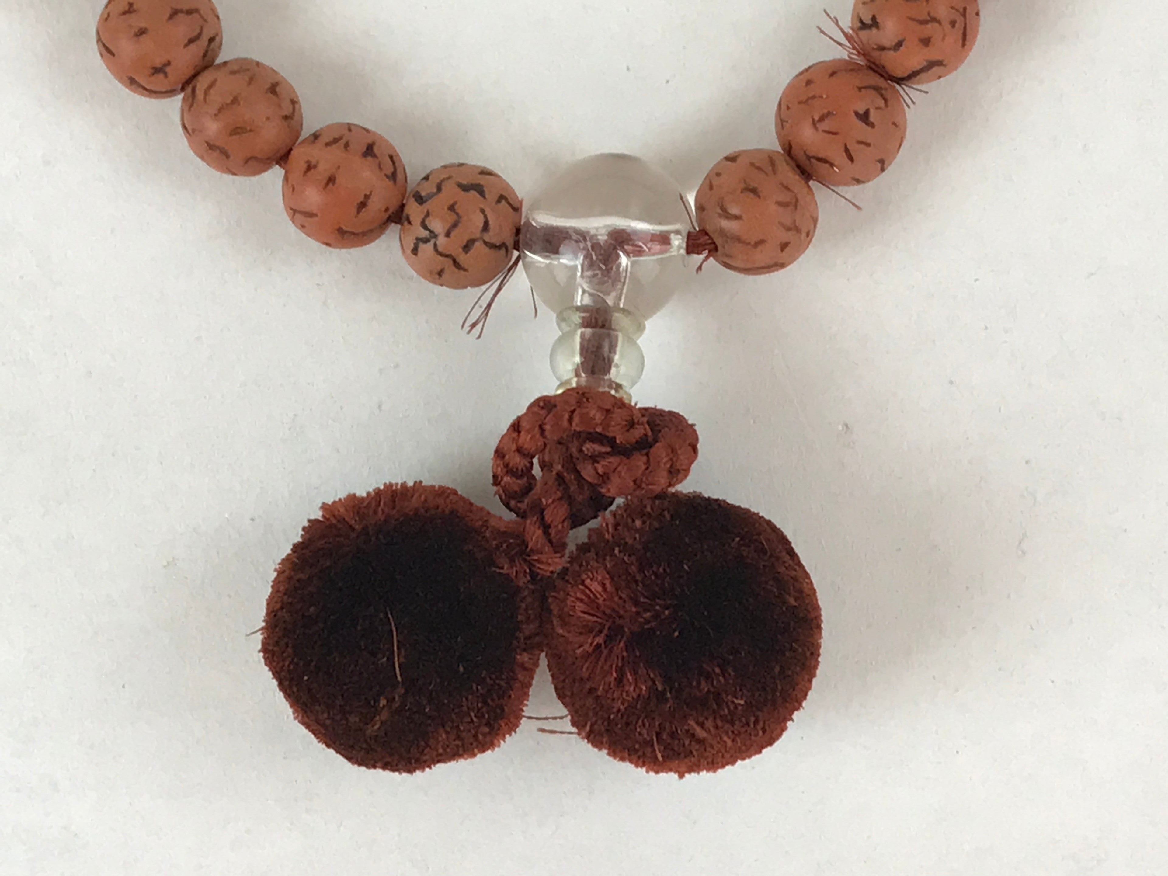 Japanese Buddhist Prayer Beads Bracelet Vtg Rosary Juzu Brown Clear JZ132