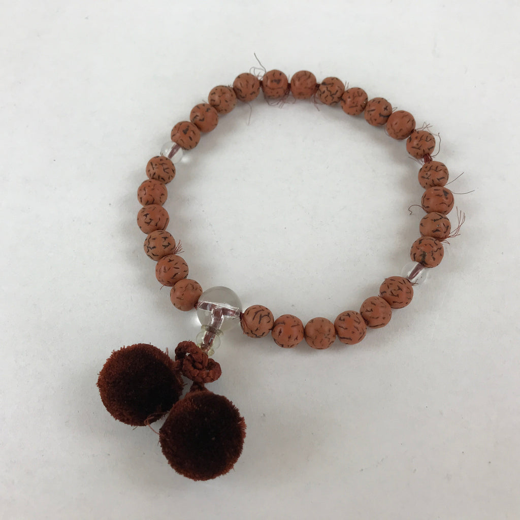 Japanese Buddhist Prayer Beads Bracelet Vtg Rosary Juzu Brown Clear JZ132