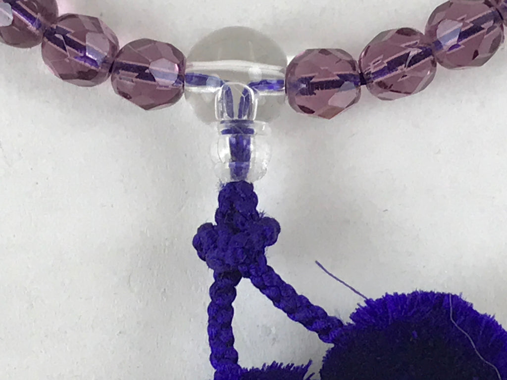 Japanese Buddhist Prayer Beads Bracelet Vtg Rosary Juzu Glass Purple Clear JZ129