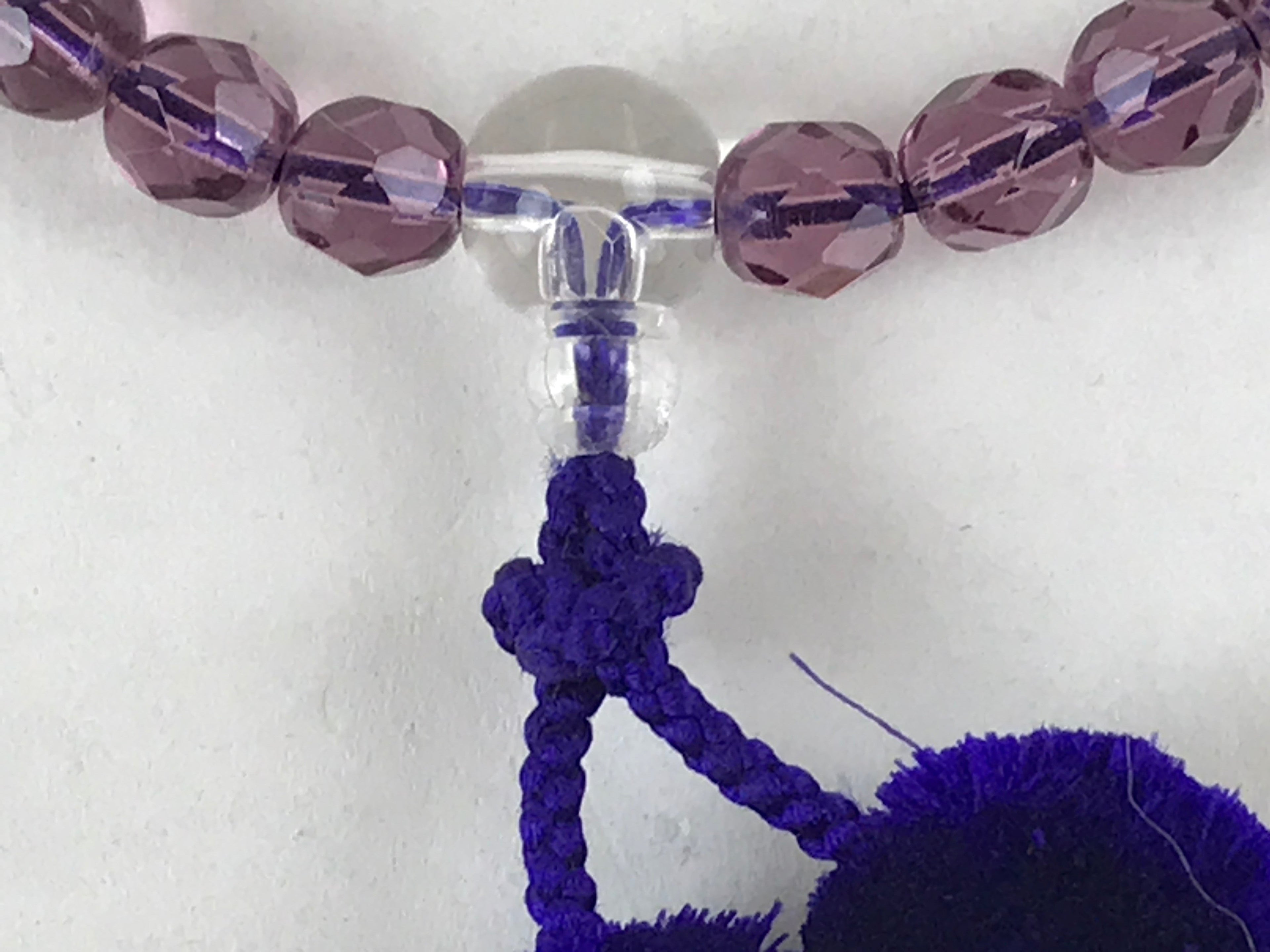 Japanese Buddhist Prayer Beads Bracelet Vtg Rosary Juzu Glass Purple Clear JZ129