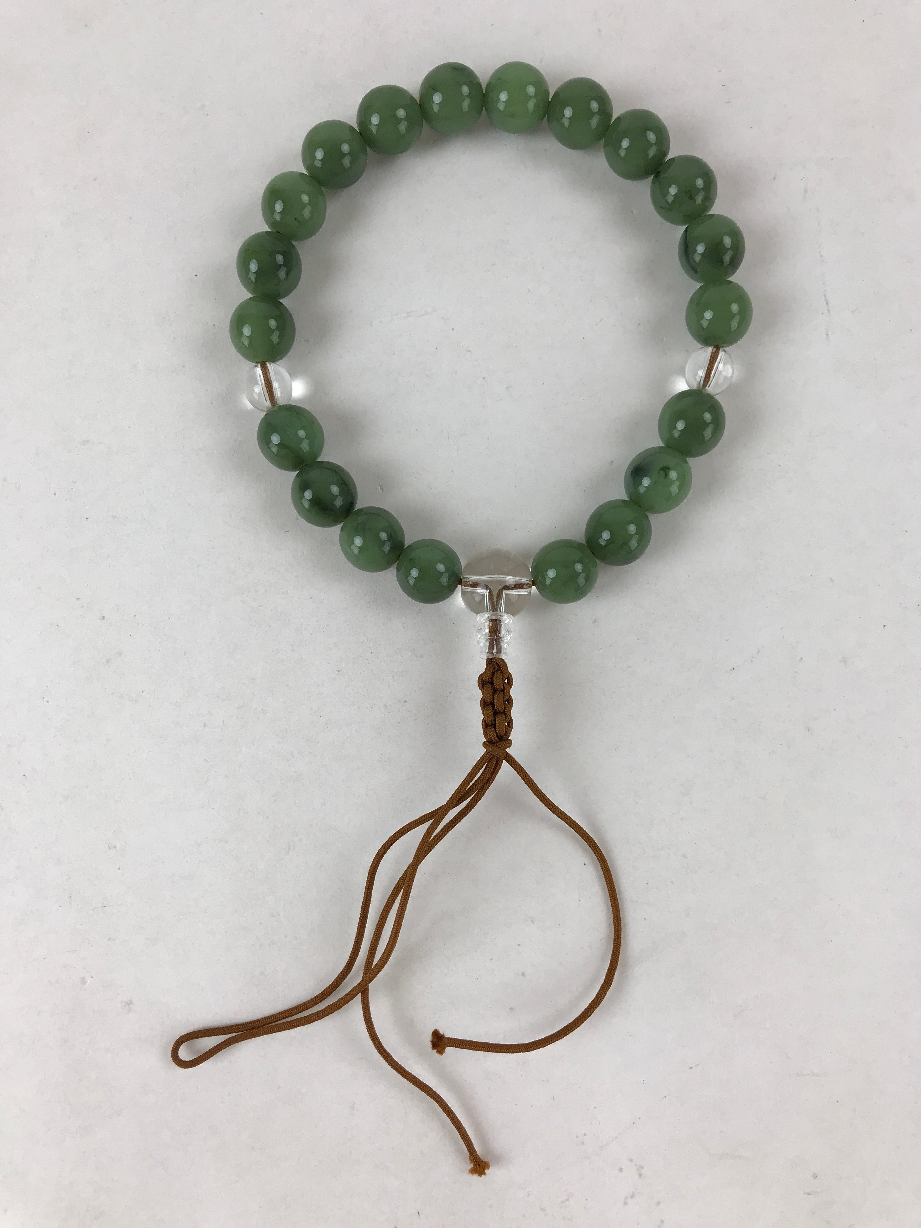 Japanese Buddhist Prayer Beads Bracelet Vtg Rosary Juzu Green Clear Brown JZ134
