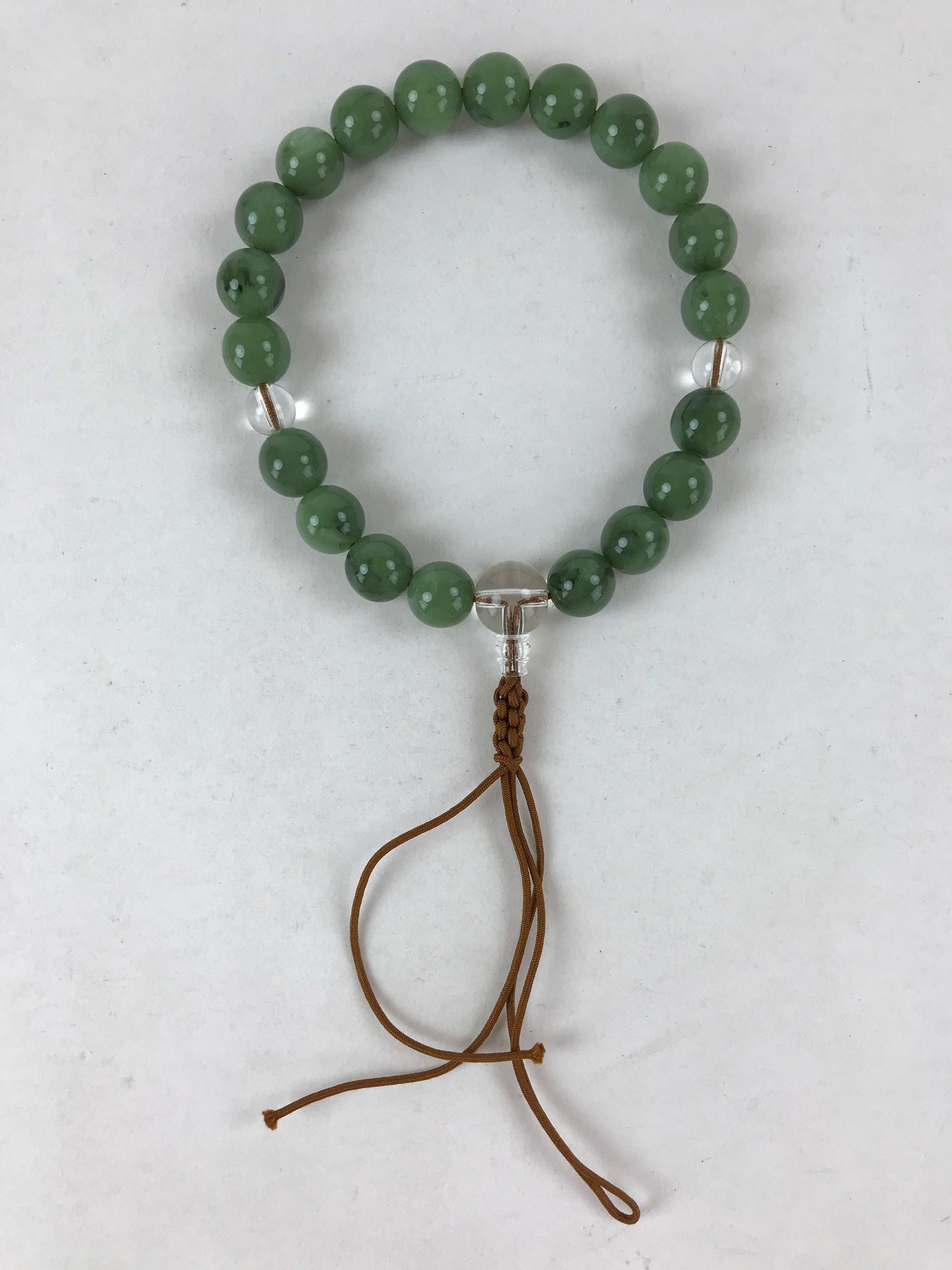 Japanese Buddhist Prayer Beads Bracelet Vtg Rosary Juzu Green Clear Brown JZ134