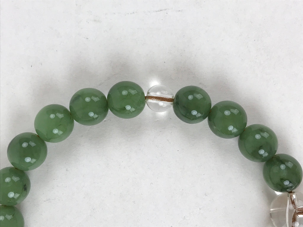 Japanese Buddhist Prayer Beads Bracelet Vtg Rosary Juzu Green Clear Brown JZ134