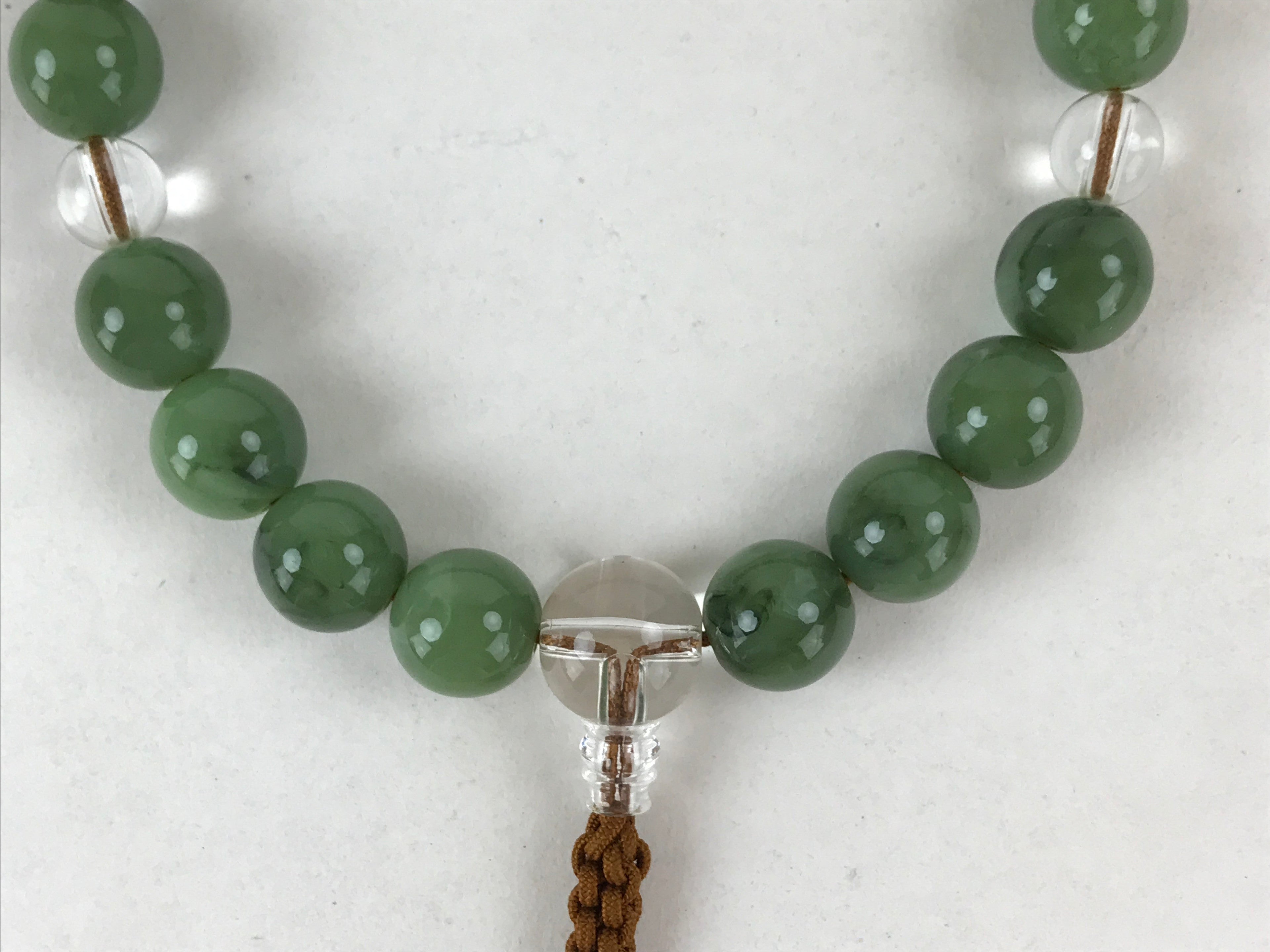 Japanese Buddhist Prayer Beads Bracelet Vtg Rosary Juzu Green Clear Brown JZ134