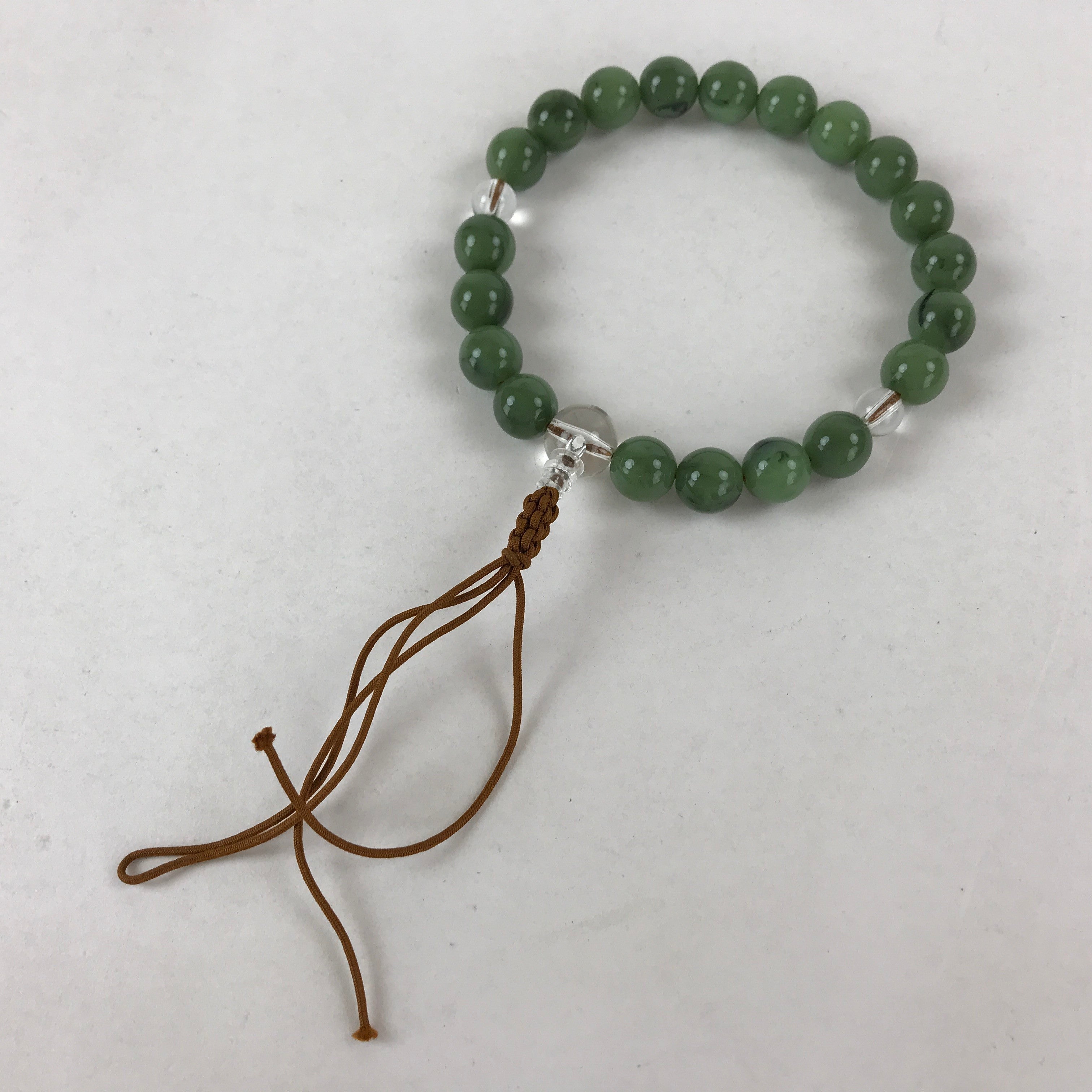 Japanese Buddhist Prayer Beads Bracelet Vtg Rosary Juzu Green Clear Brown JZ134