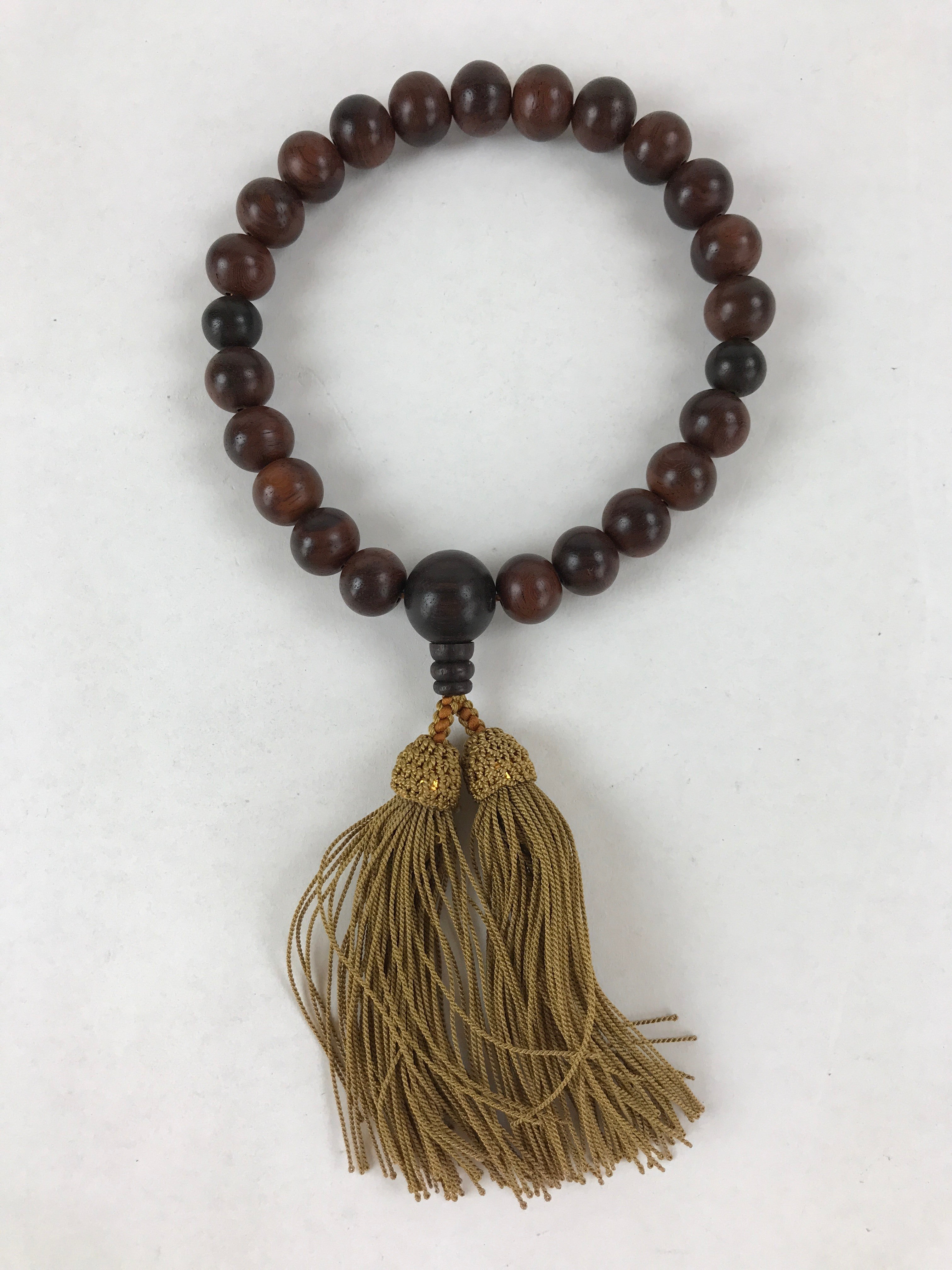 Japanese Buddhist Prayer Beads Bracelet Vtg Rosary Juzu Wood Dark Brown JZ130