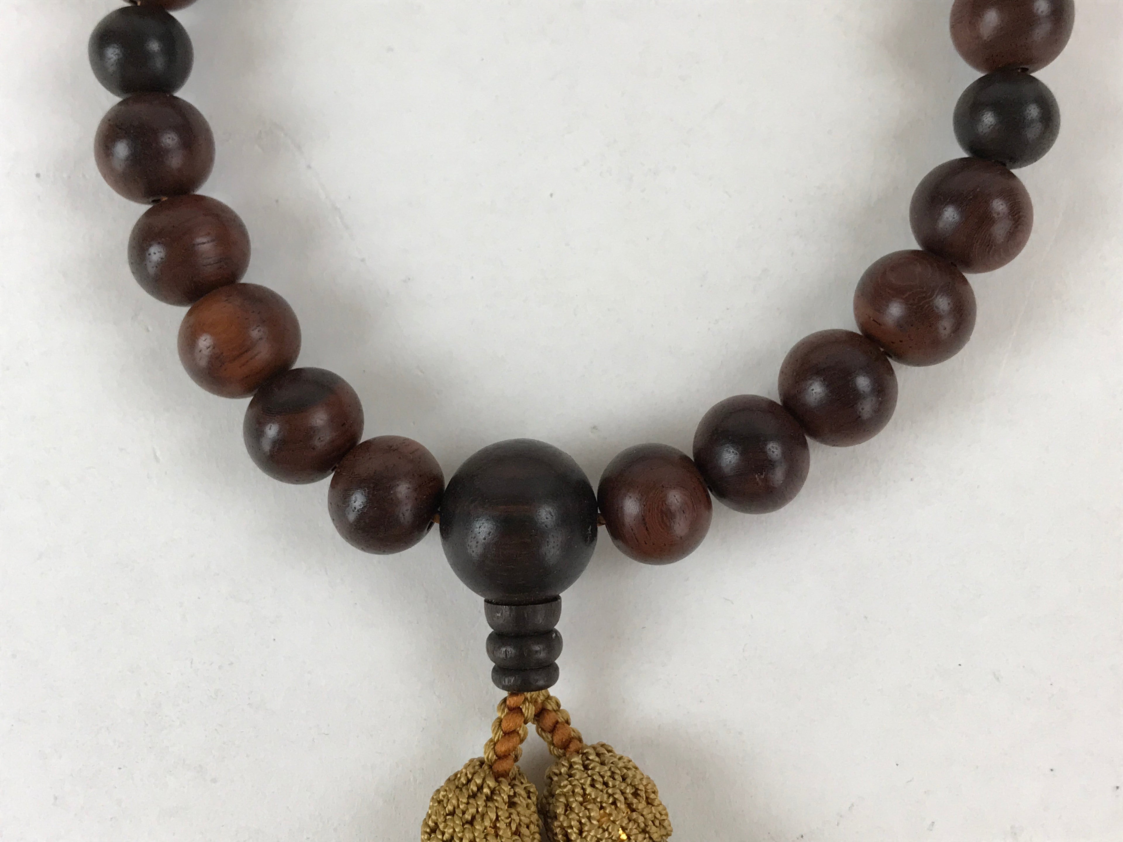 Japanese Buddhist Prayer Beads Bracelet Vtg Rosary Juzu Wood Dark Brown JZ130