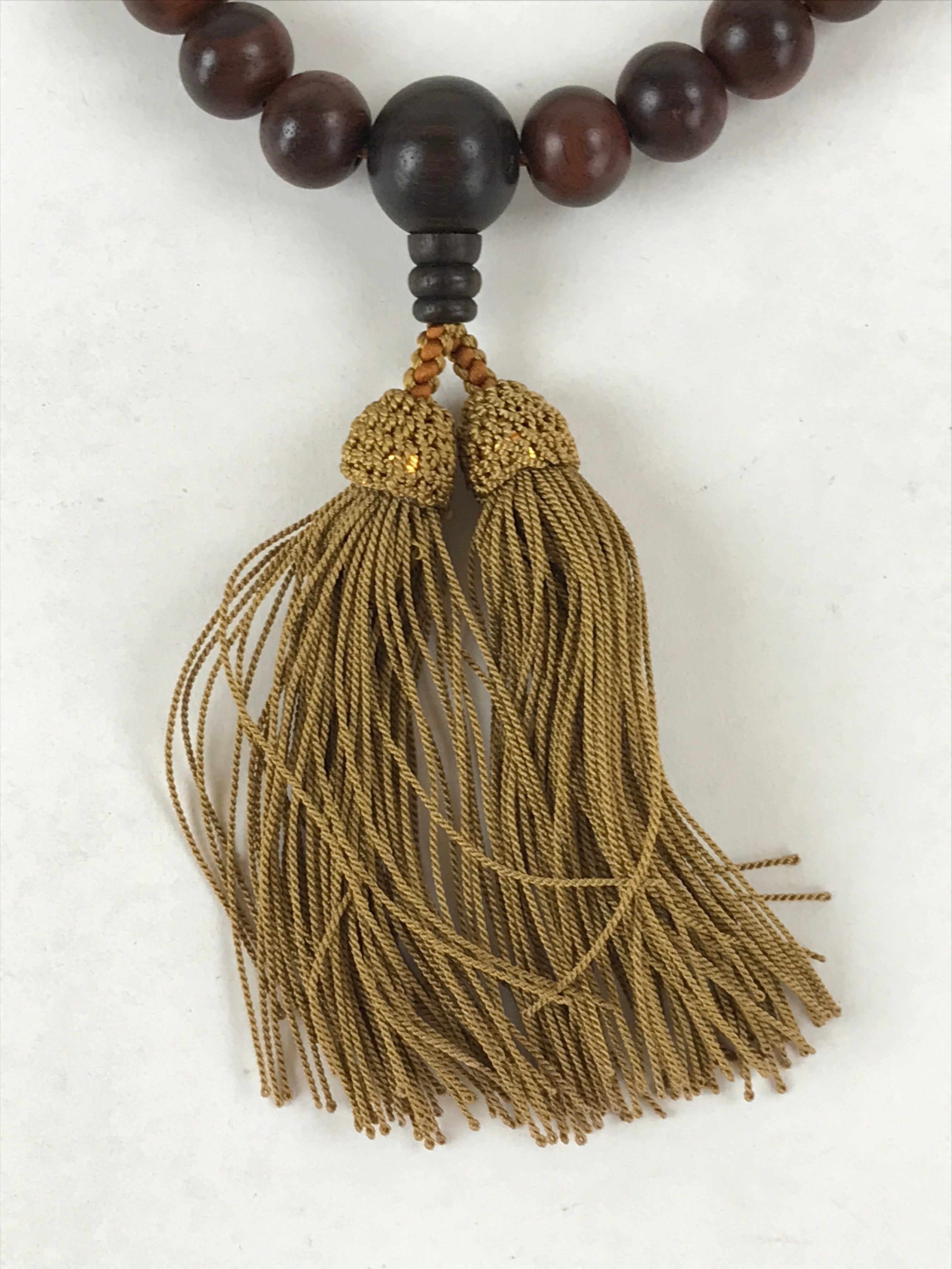 Japanese Buddhist Prayer Beads Bracelet Vtg Rosary Juzu Wood Dark Brown JZ130