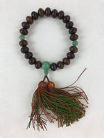 Japanese Buddhist Prayer Beads Bracelet Vtg Rosary Juzu Wood Green Agate JZ133
