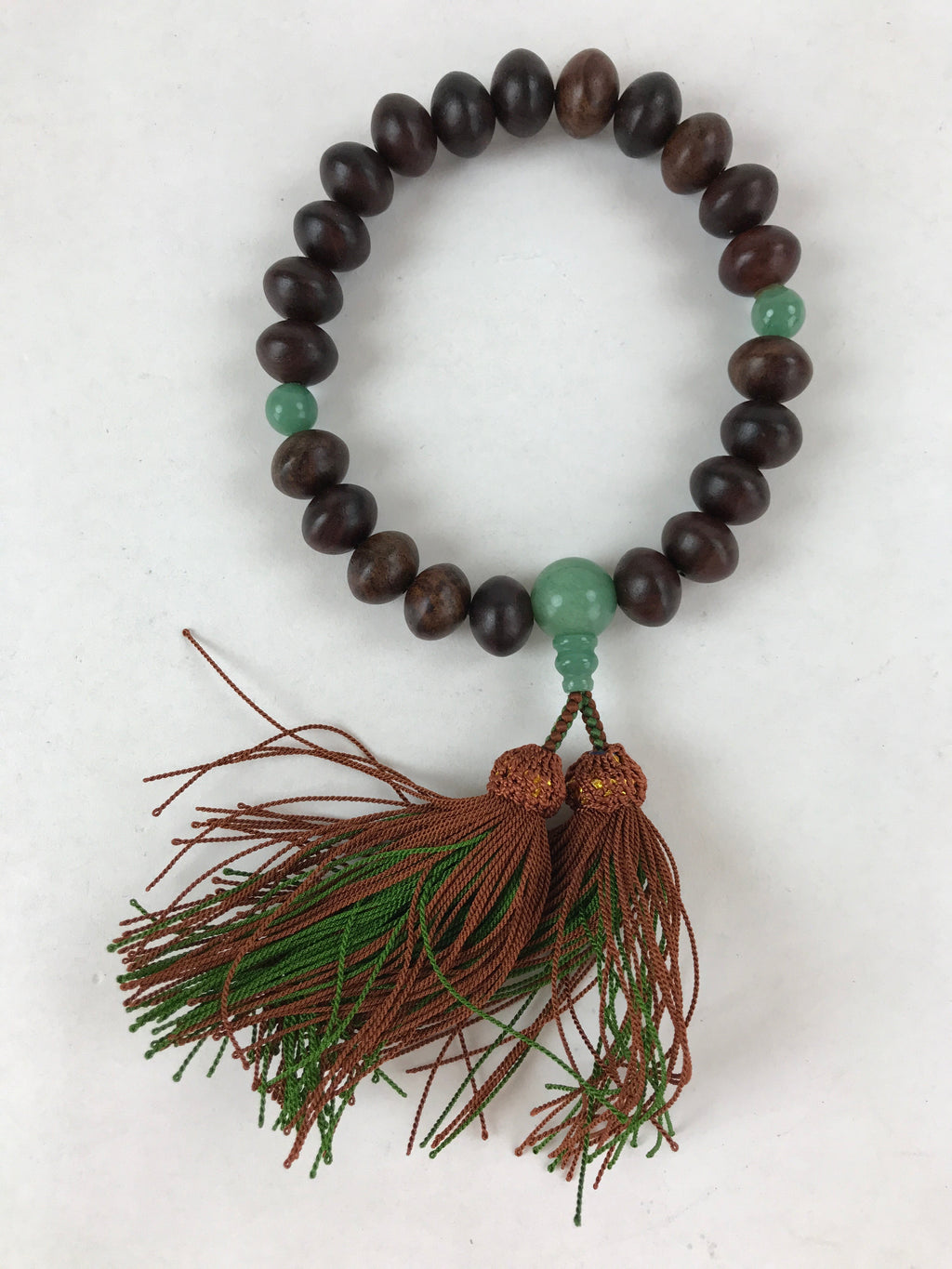 Japanese Buddhist Prayer Beads Bracelet Vtg Rosary Juzu Wood Green Agate JZ133