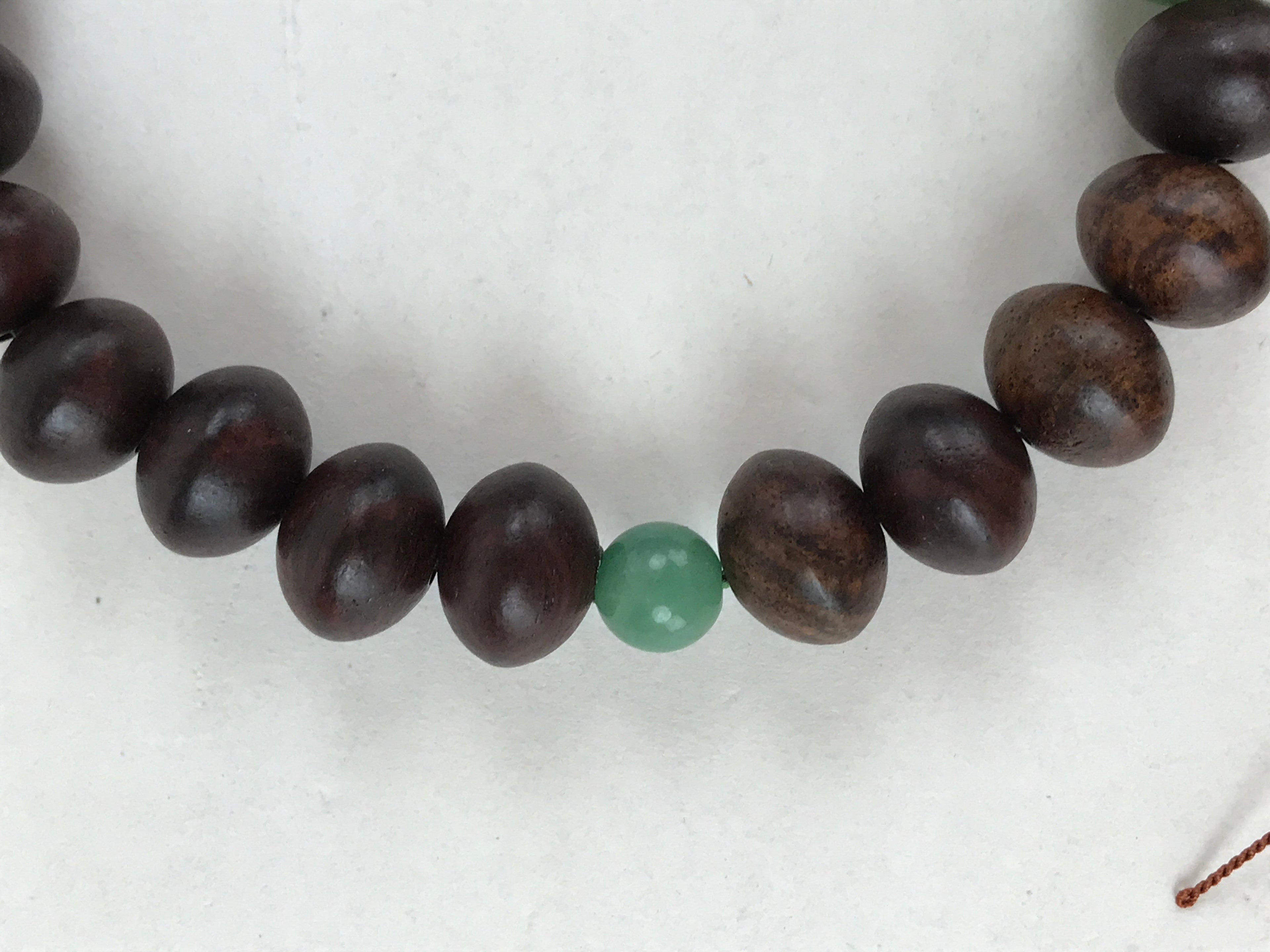 Japanese Buddhist Prayer Beads Bracelet Vtg Rosary Juzu Wood Green Agate JZ133