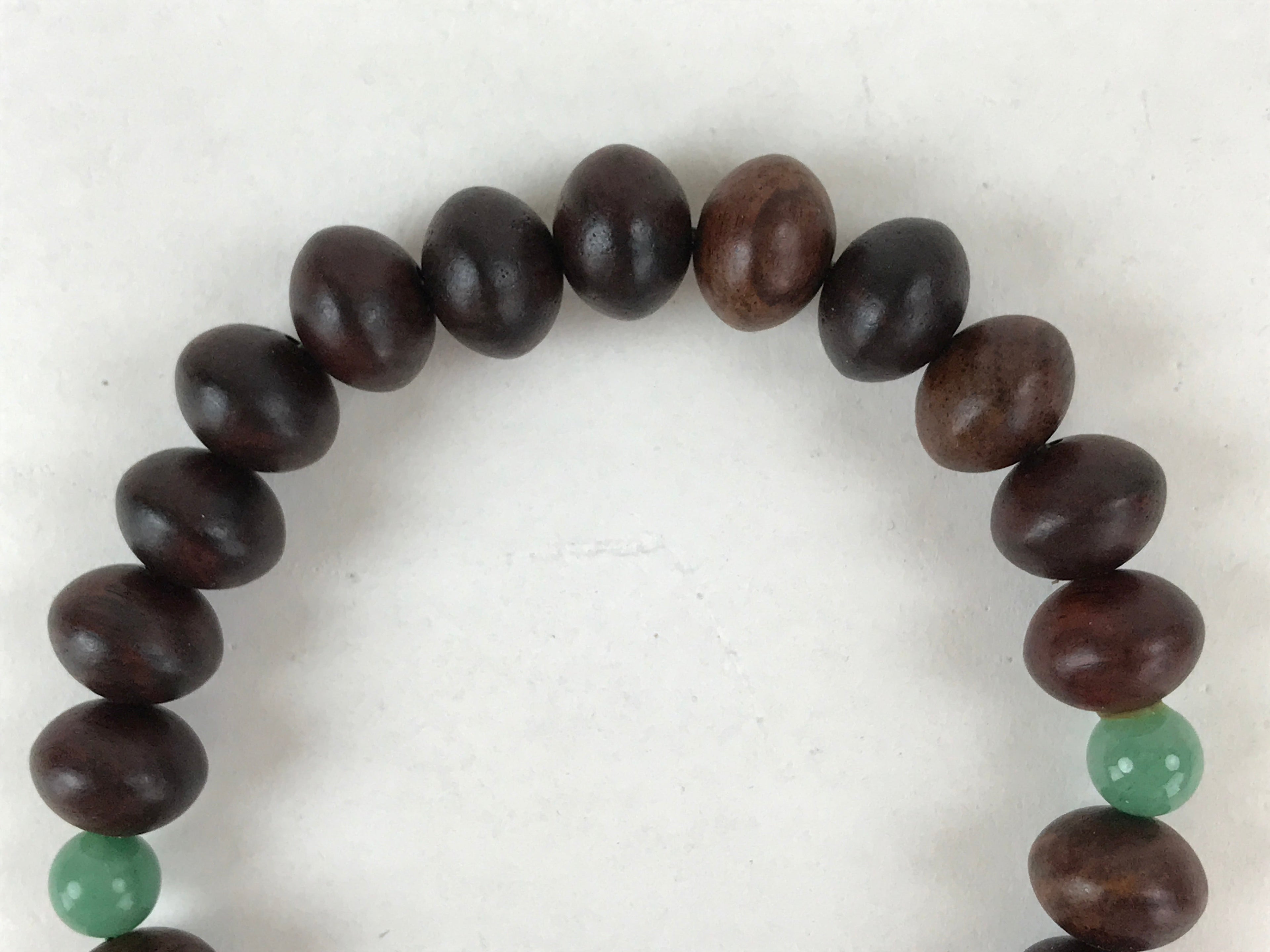 Japanese Buddhist Prayer Beads Bracelet Vtg Rosary Juzu Wood Green Agate JZ133