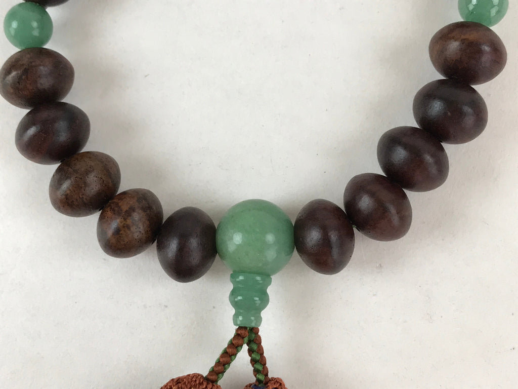 Japanese Buddhist Prayer Beads Bracelet Vtg Rosary Juzu Wood Green Agate JZ133
