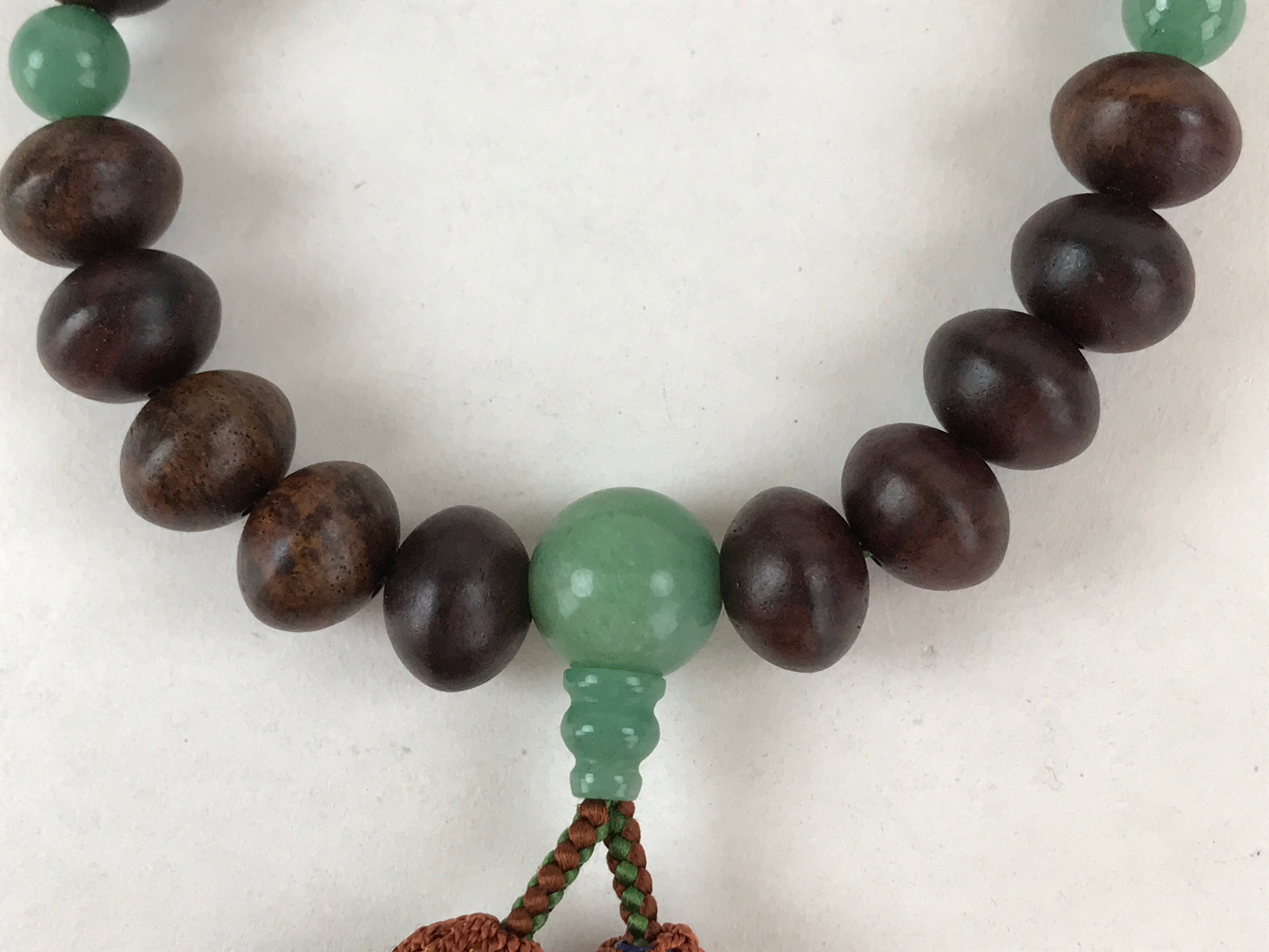Japanese Buddhist Prayer Beads Bracelet Vtg Rosary Juzu Wood Green Agate JZ133