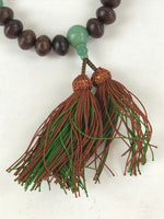 Japanese Buddhist Prayer Beads Bracelet Vtg Rosary Juzu Wood Green Agate JZ133