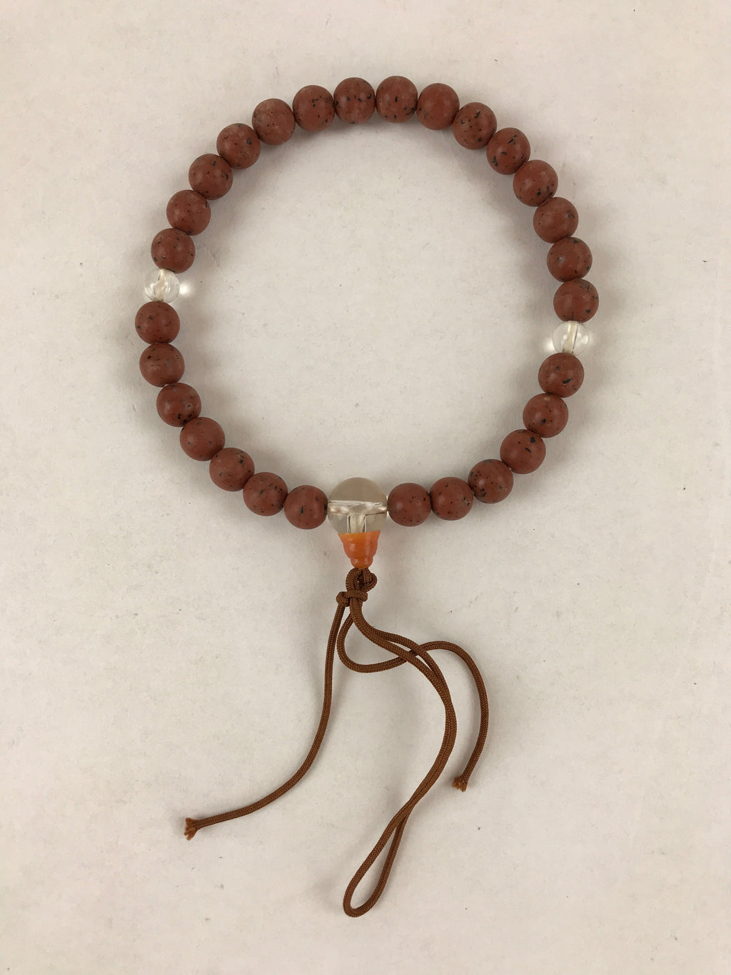 Japanese Buddhist Prayer Beads Vtg Rosary Bracelet Juzu Brown Clear JZ127