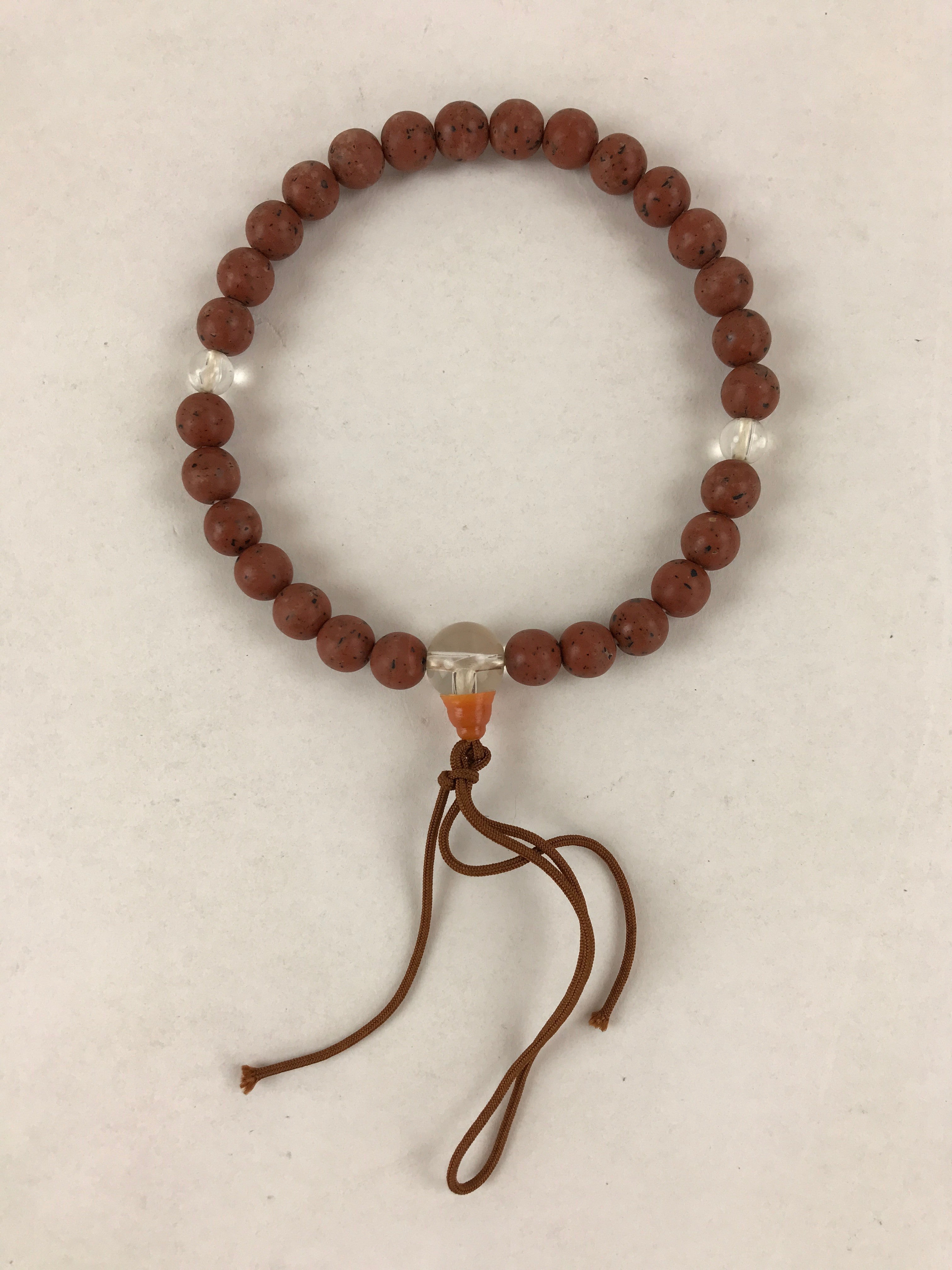 Japanese Buddhist Prayer Beads Vtg Rosary Bracelet Juzu Brown Clear JZ127