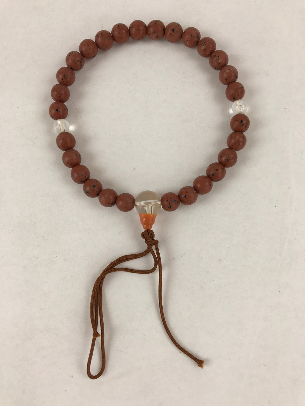 Japanese Buddhist Prayer Beads Vtg Rosary Bracelet Juzu Brown Clear JZ127