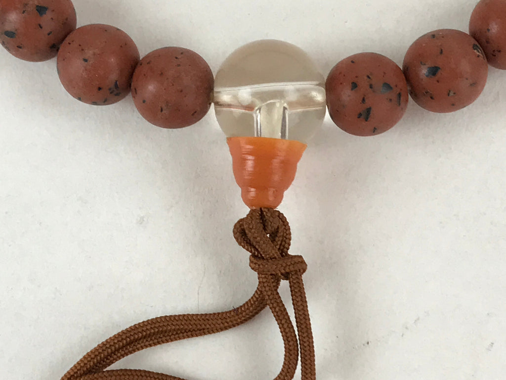 Japanese Buddhist Prayer Beads Vtg Rosary Bracelet Juzu Brown Clear JZ127