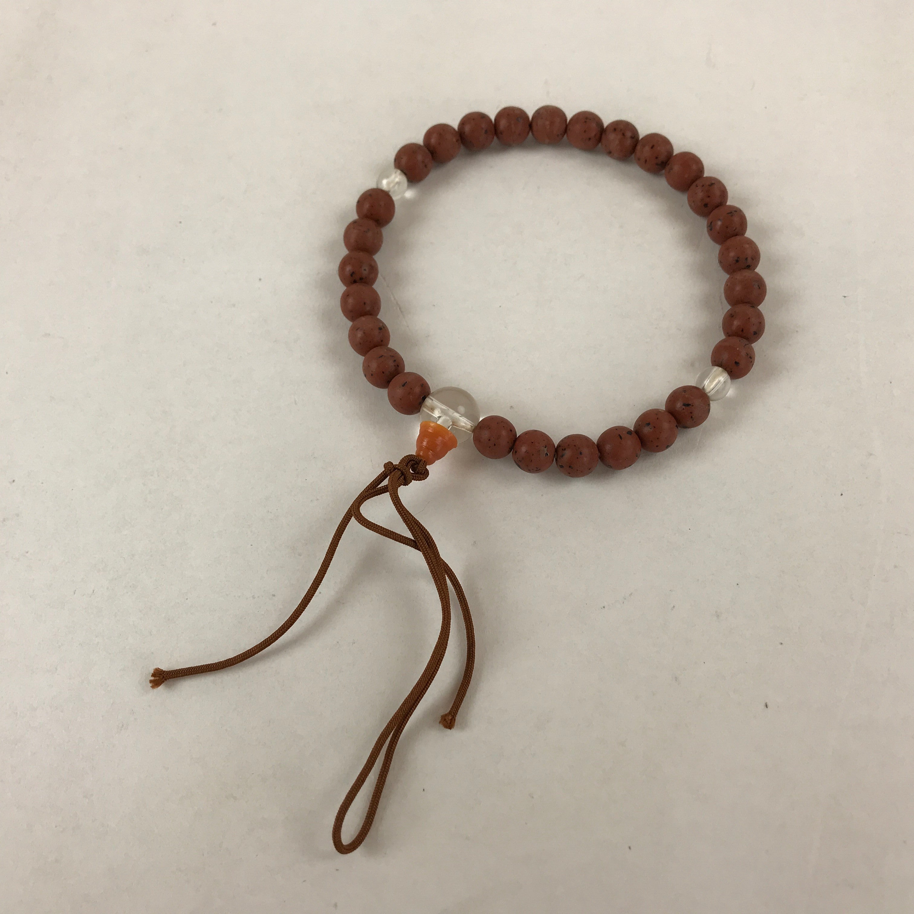 Japanese Buddhist Prayer Beads Vtg Rosary Bracelet Juzu Brown Clear JZ127