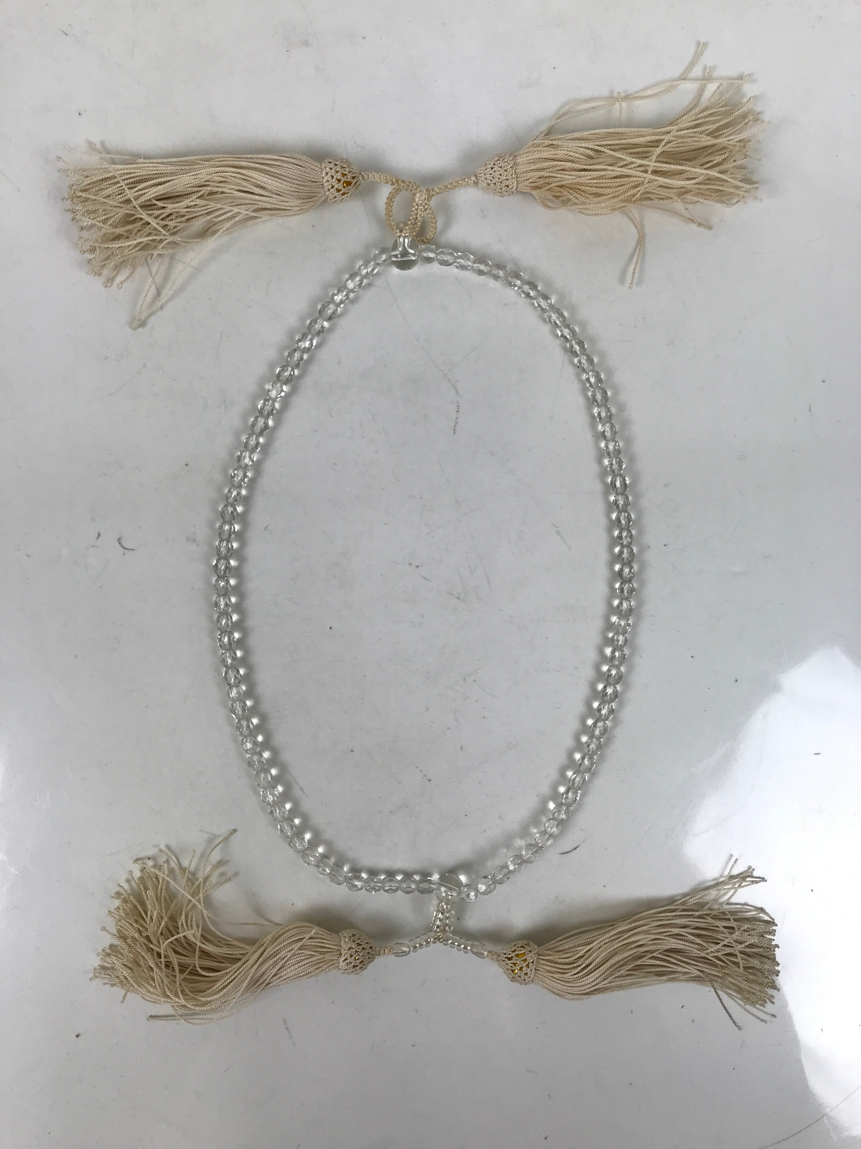 Japanese Buddhist Prayer Bracelet Vtg Juzu Beads Clear Rosary Tassel JZ172