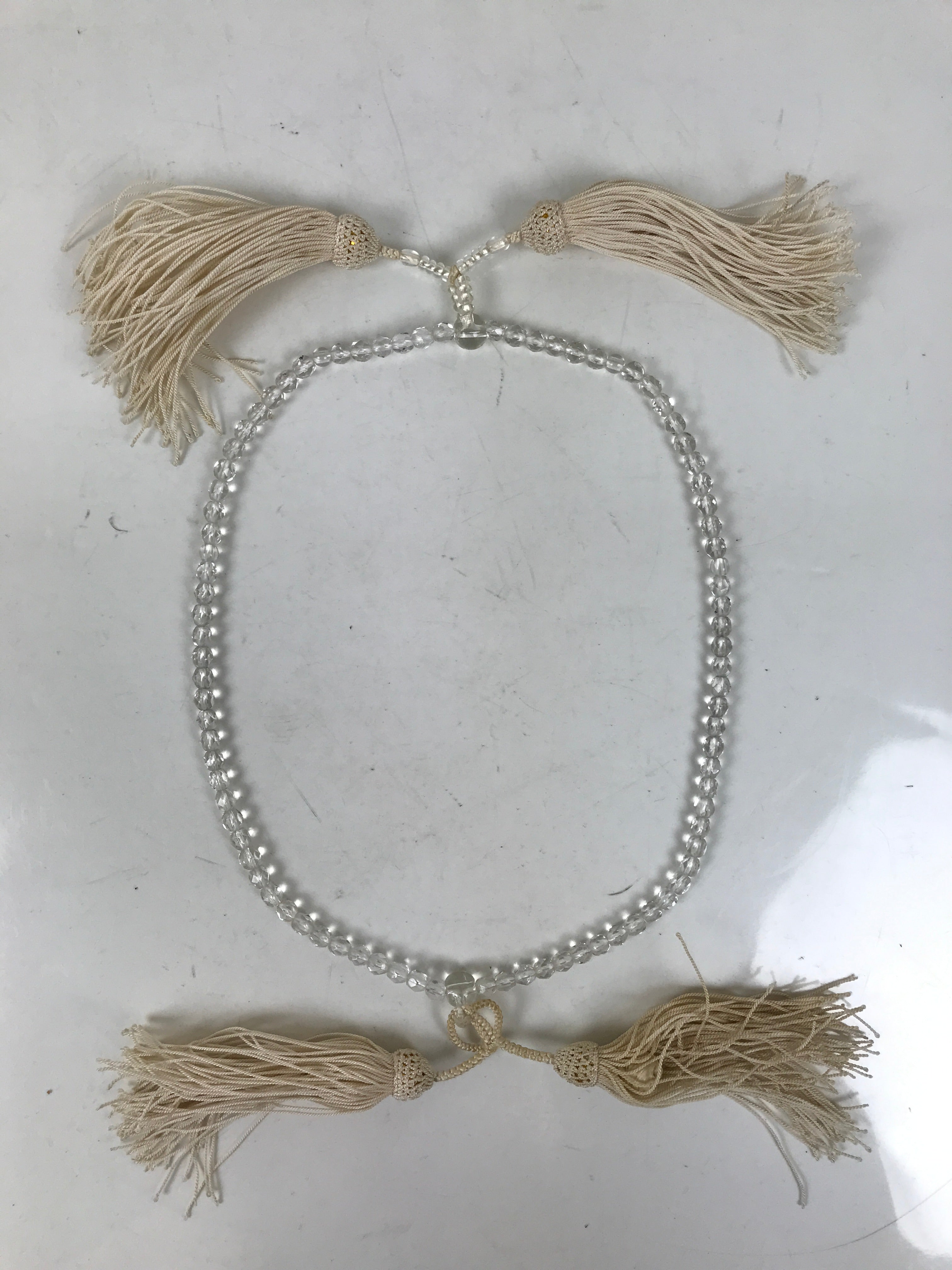 Japanese Buddhist Prayer Bracelet Vtg Juzu Beads Clear Rosary Tassel JZ172