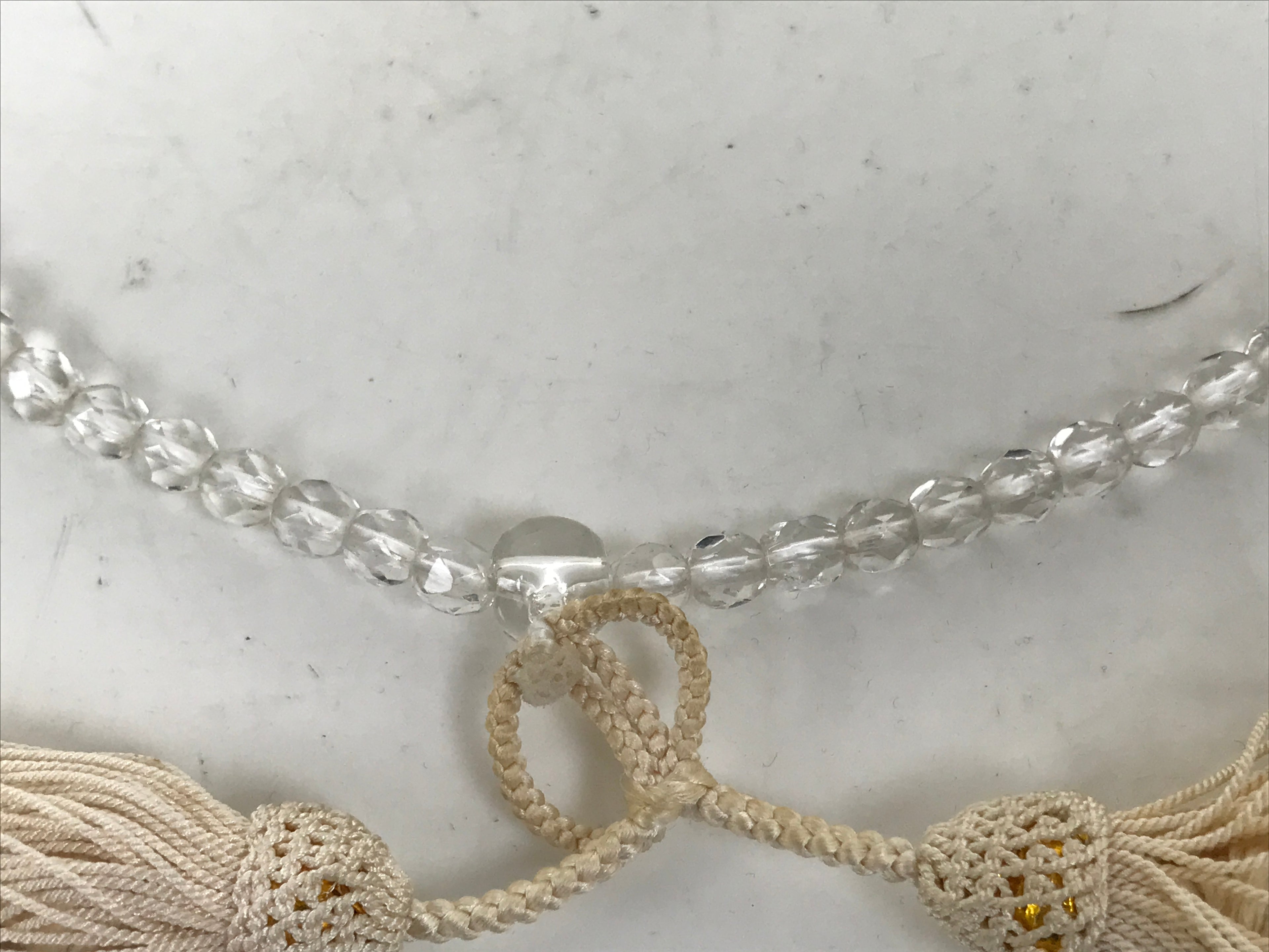 Japanese Buddhist Prayer Bracelet Vtg Juzu Beads Clear Rosary Tassel JZ172