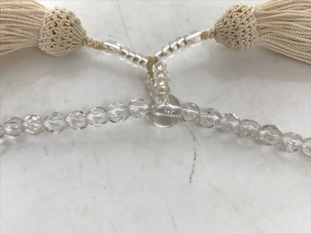 Japanese Buddhist Prayer Bracelet Vtg Juzu Beads Clear Rosary Tassel JZ172