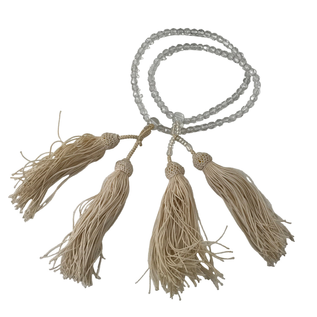 Japanese Buddhist Prayer Bracelet Vtg Juzu Beads Clear Rosary Tassel JZ172