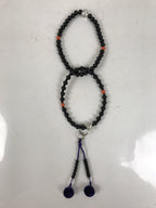 Japanese Buddhist Prayer Bracelet Vtg Juzu Beads Rosary Black Orange Clear JZ173