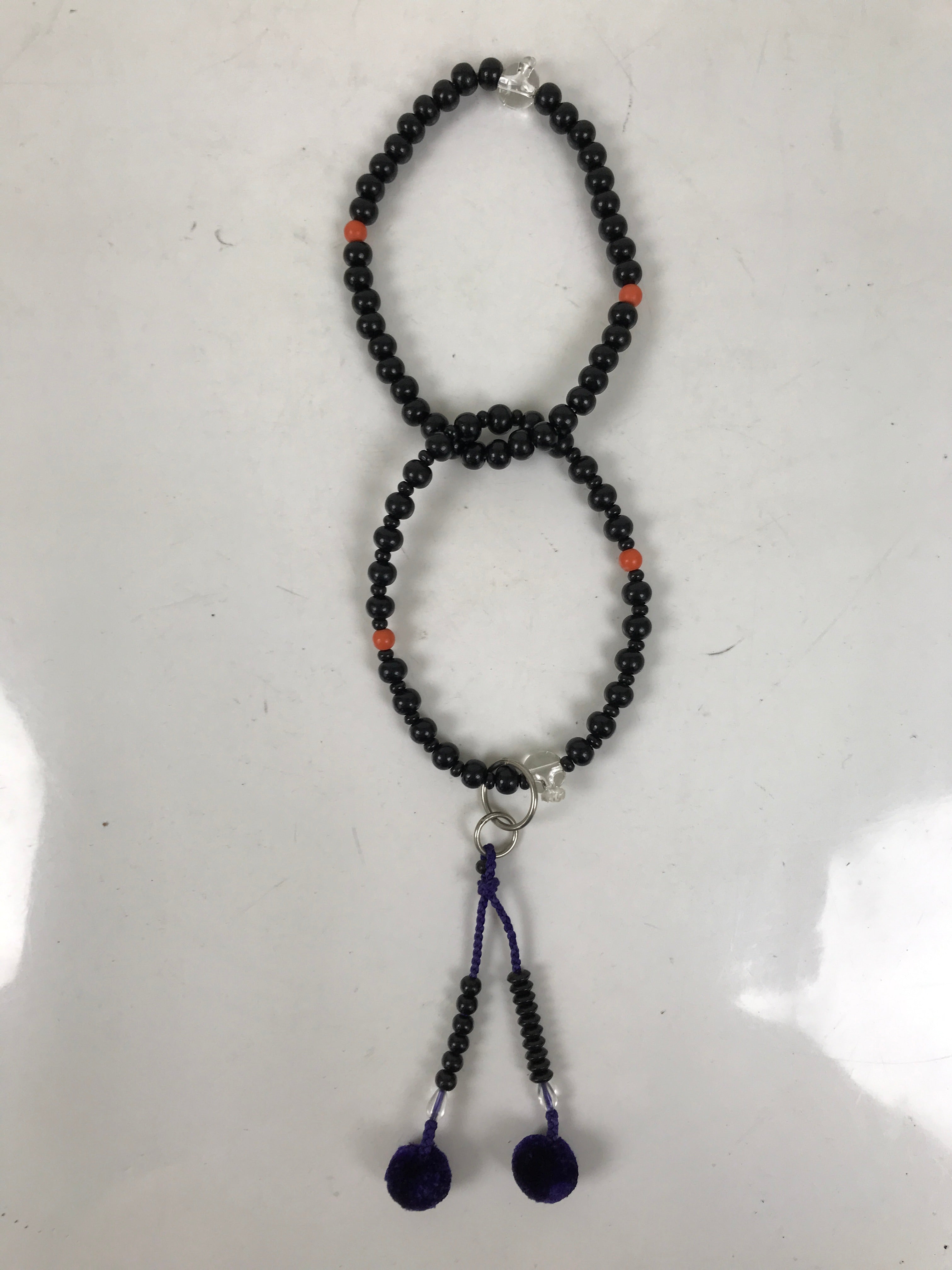 Japanese Buddhist Prayer Bracelet Vtg Juzu Beads Rosary Black Orange Clear JZ173