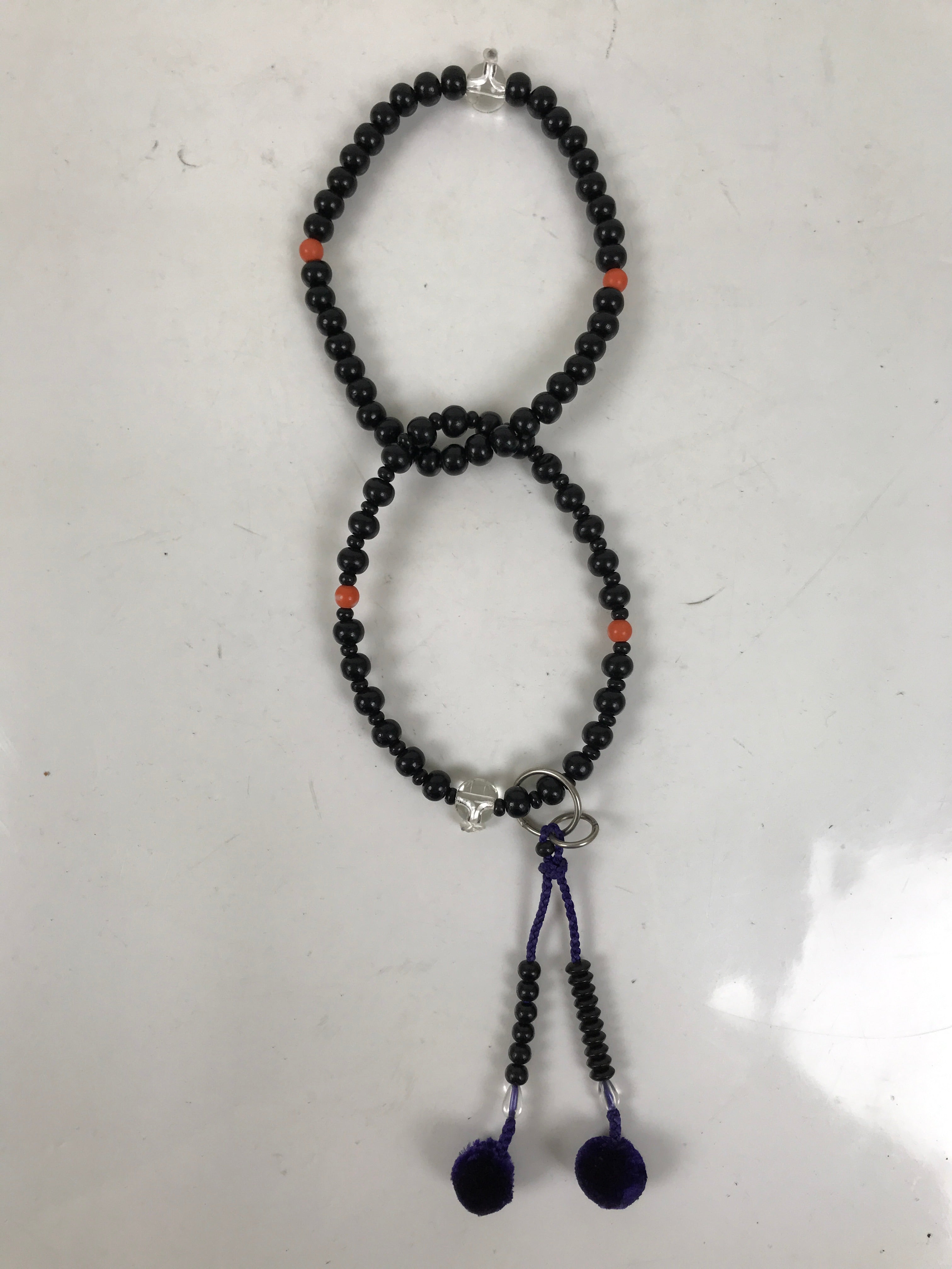 Japanese Buddhist Prayer Bracelet Vtg Juzu Beads Rosary Black Orange Clear JZ173