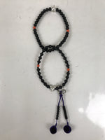 Japanese Buddhist Prayer Bracelet Vtg Juzu Beads Rosary Black Orange Clear JZ173