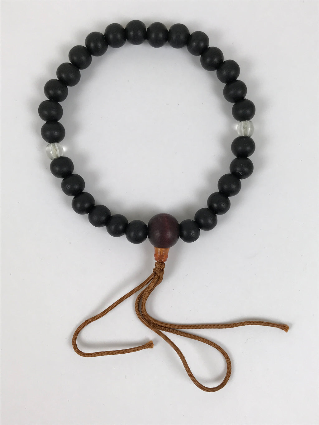 Japanese Buddhist Prayer Bracelet Vtg Juzu Black Clear Wood Beads Tassel JZ176