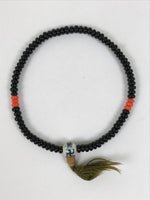 Japanese Buddhist Prayer Bracelet Vtg Juzu Black Orange Glass Beads Tassel JZ183