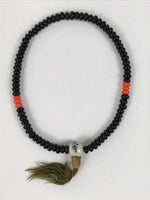 Japanese Buddhist Prayer Bracelet Vtg Juzu Black Orange Glass Beads Tassel JZ183