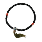 Japanese Buddhist Prayer Bracelet Vtg Juzu Black Orange Glass Beads Tassel JZ183