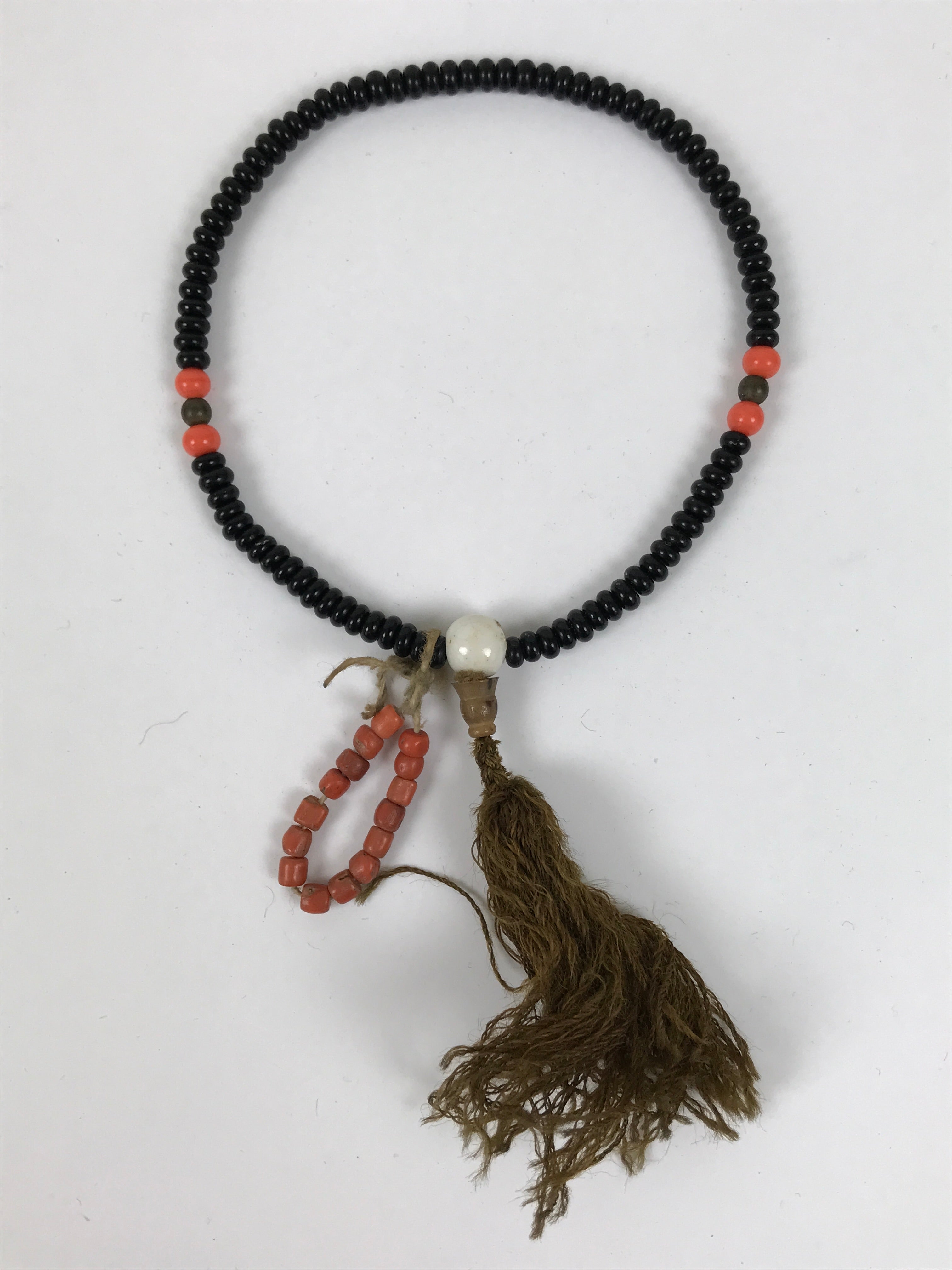Japanese Buddhist Prayer Bracelet Vtg Juzu Black Orange Glass Beads Tassel JZ185