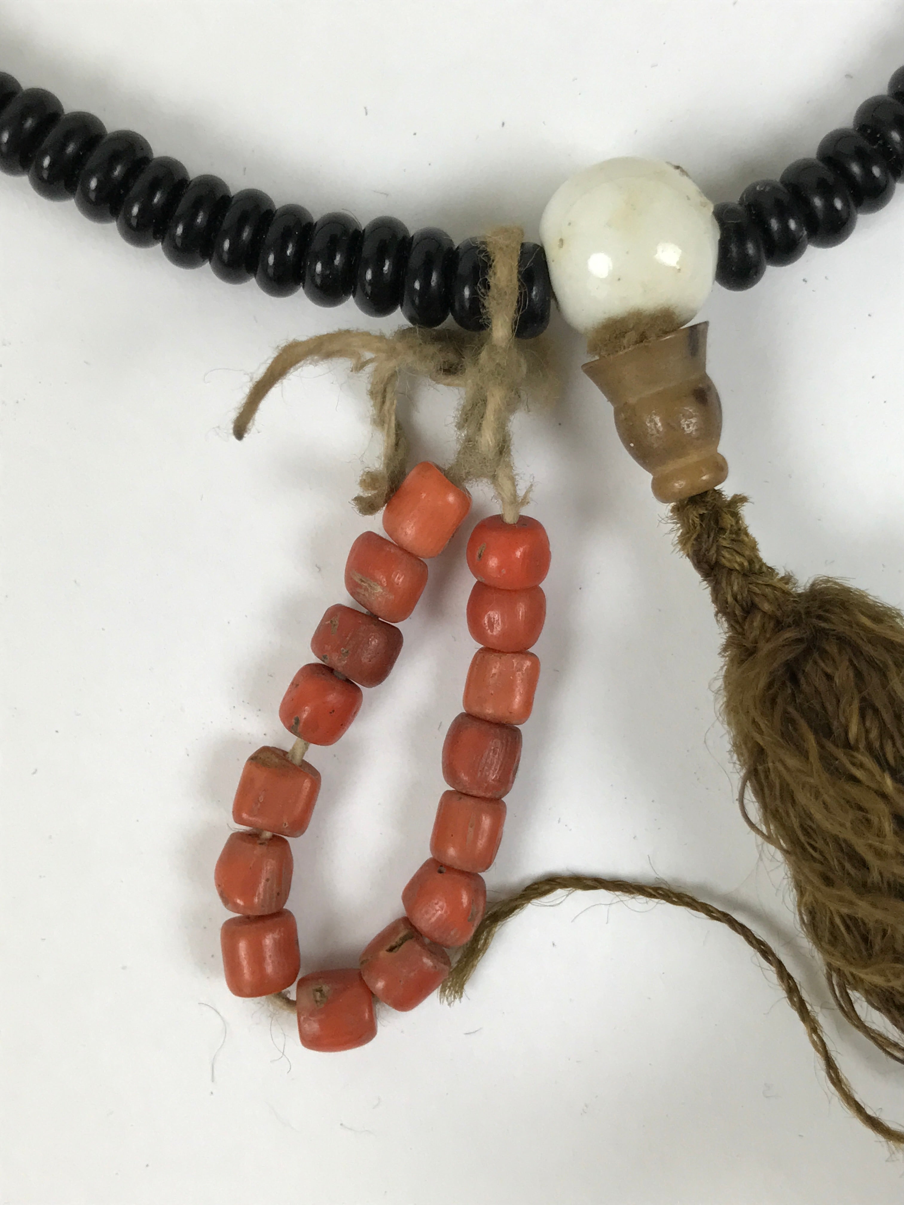 Japanese Buddhist Prayer Bracelet Vtg Juzu Black Orange Glass