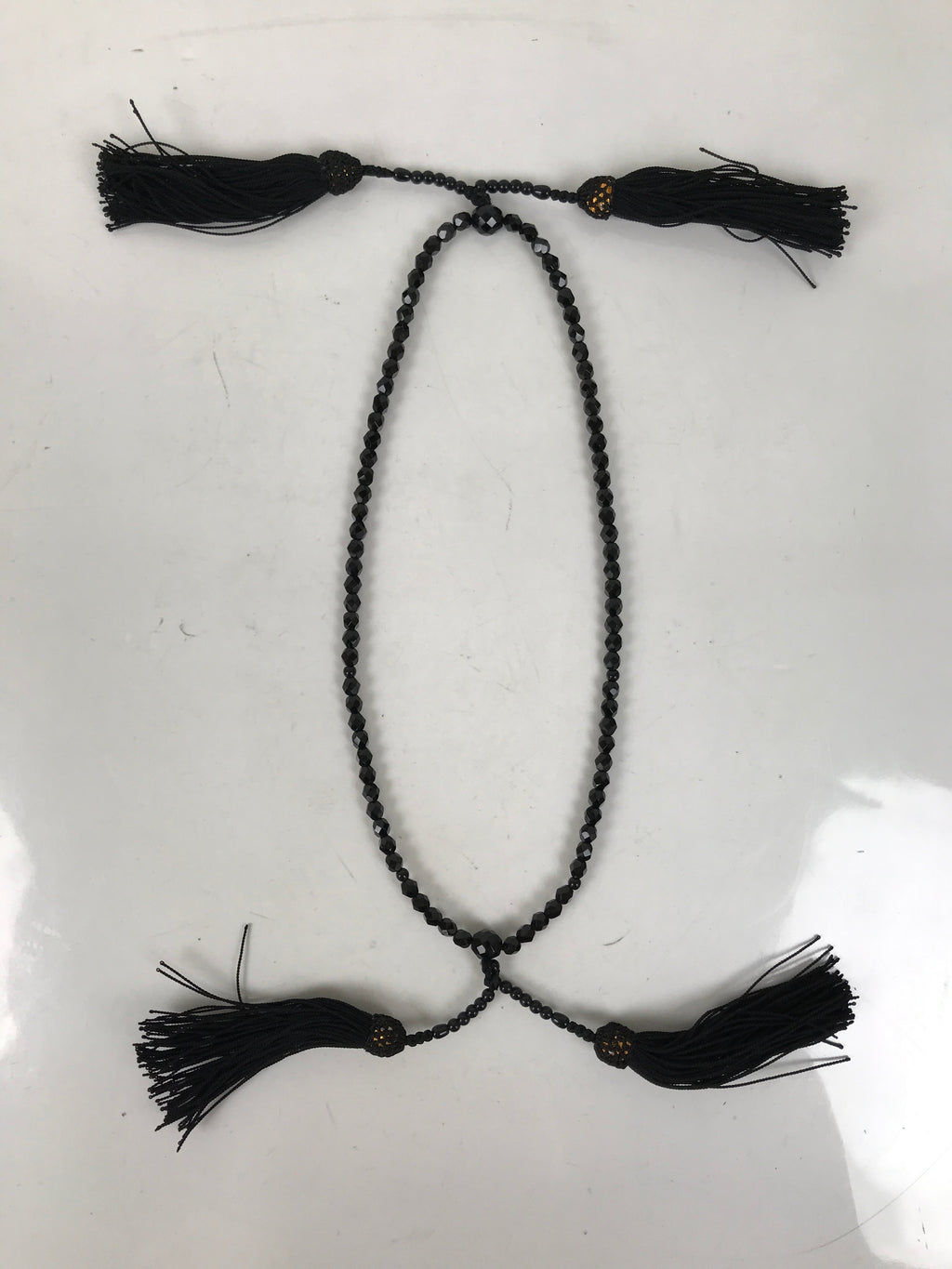Japanese Buddhist Prayer Bracelet Vtg Juzu Black Resin Beads Tassel JZ170
