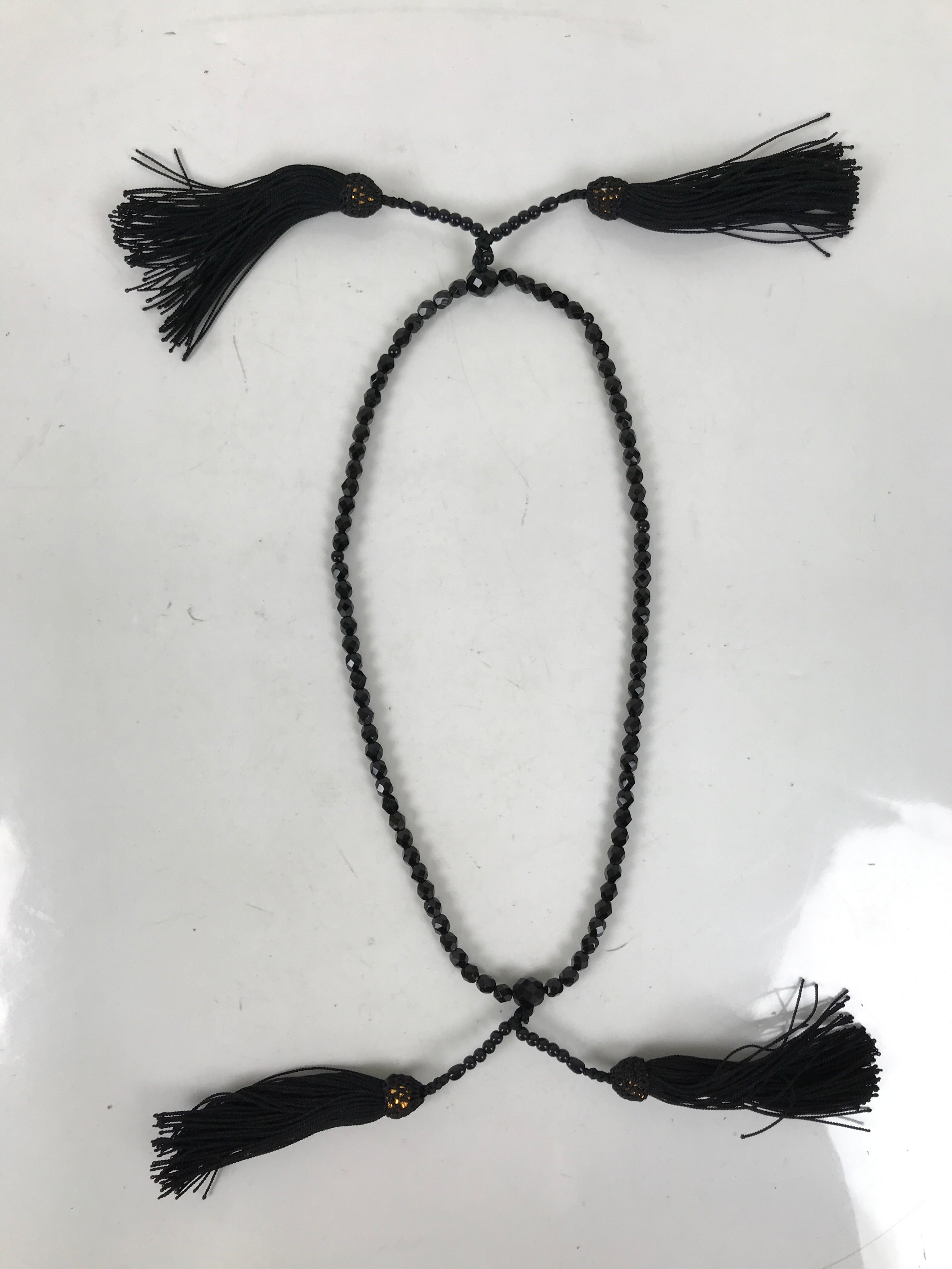 Japanese Buddhist Prayer Bracelet Vtg Juzu Black Resin Beads Tassel JZ170